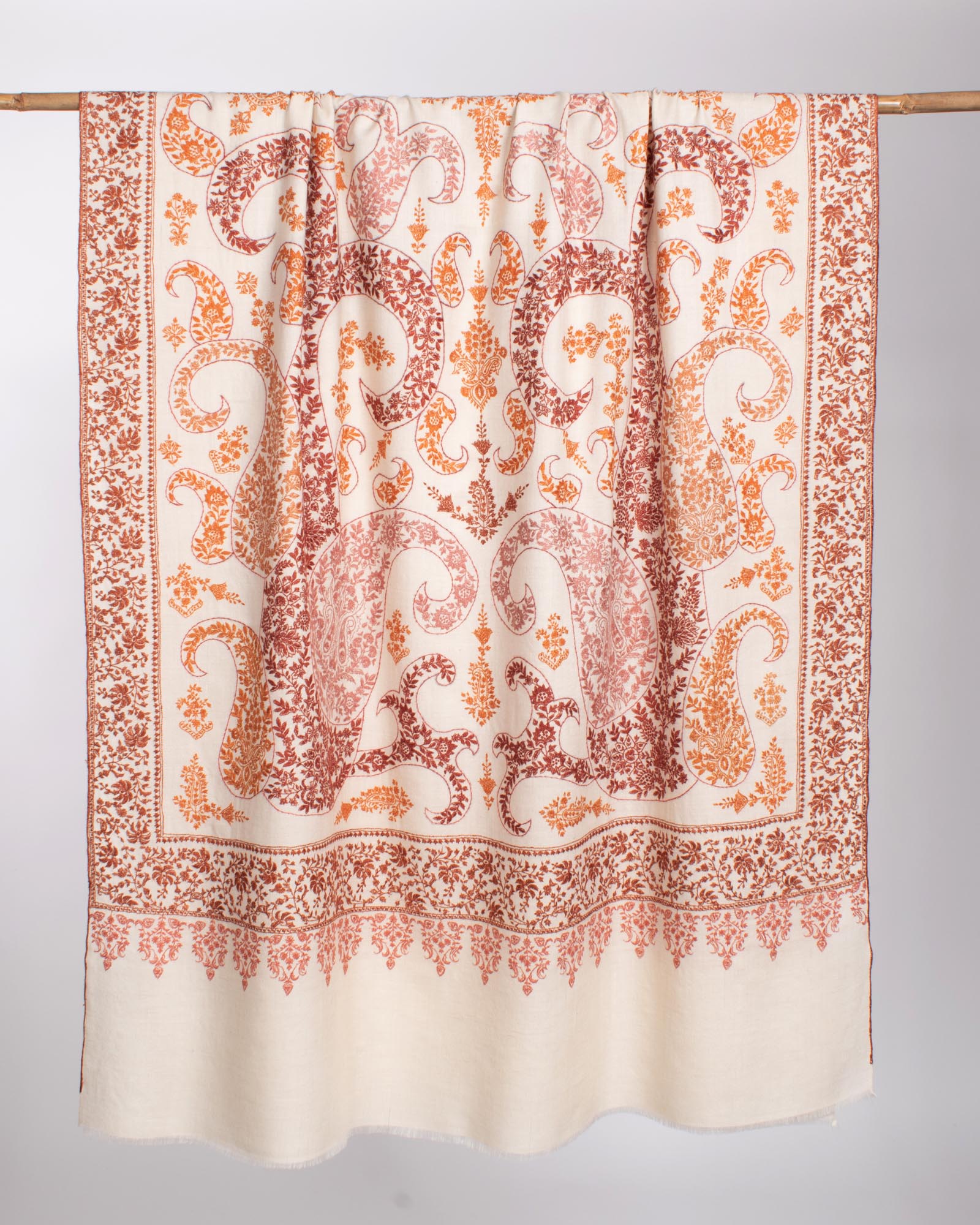 Ivory Paisley Embroidered Pashmina Shawl - FOWEY