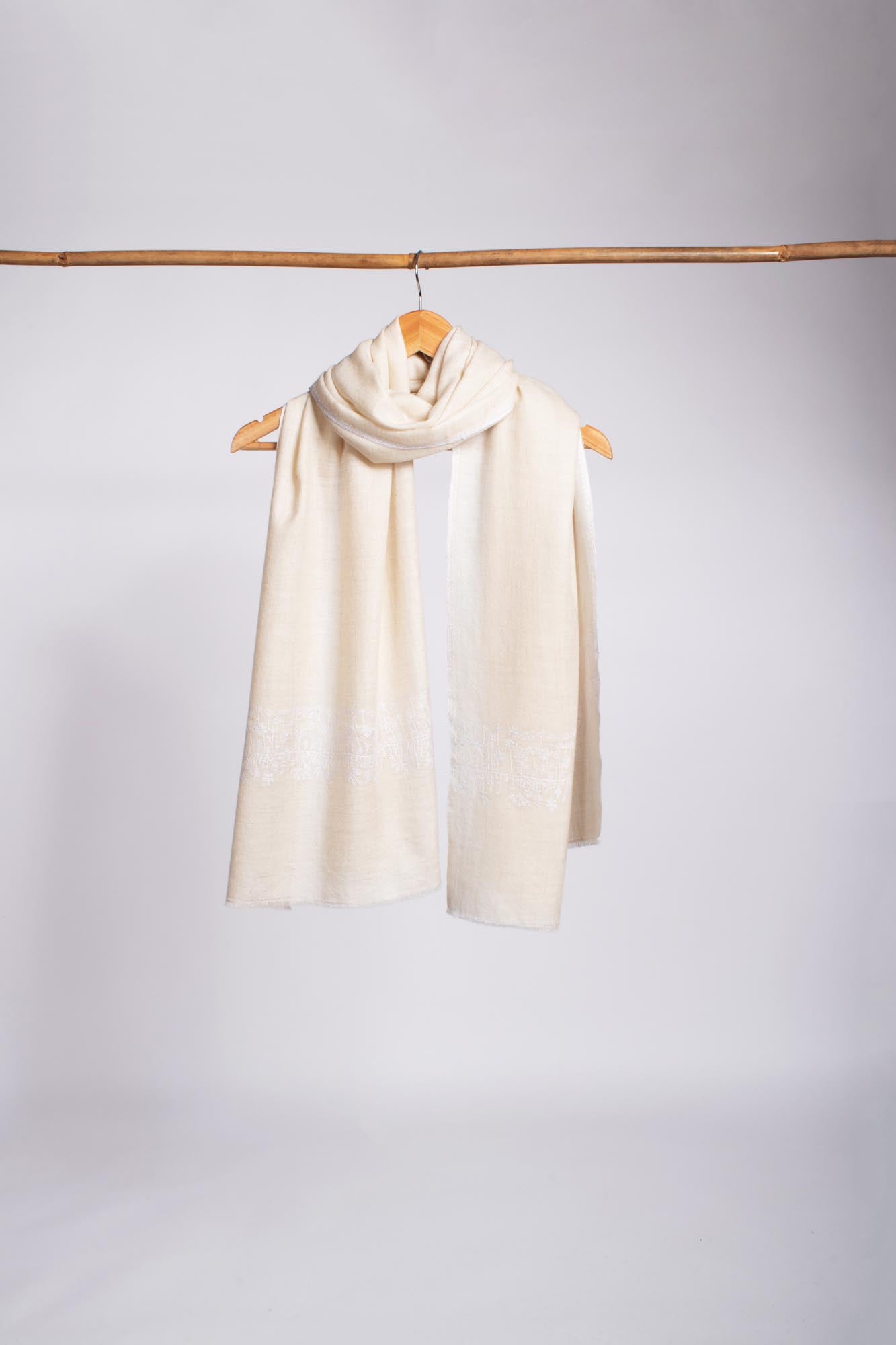 Cashmere Wrap in Ivory with Subtle White Embroidery - OKEHAMPTON