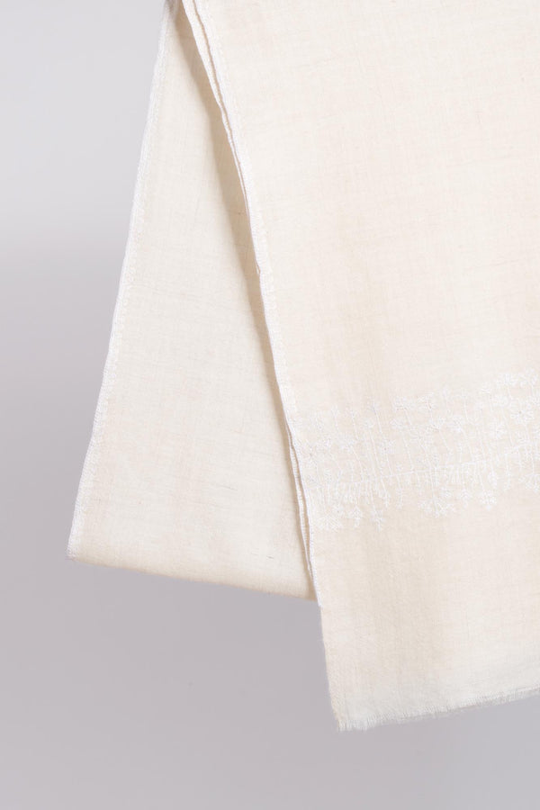 Cashmere Wrap in Ivory with Subtle White Embroidery - OKEHAMPTON
