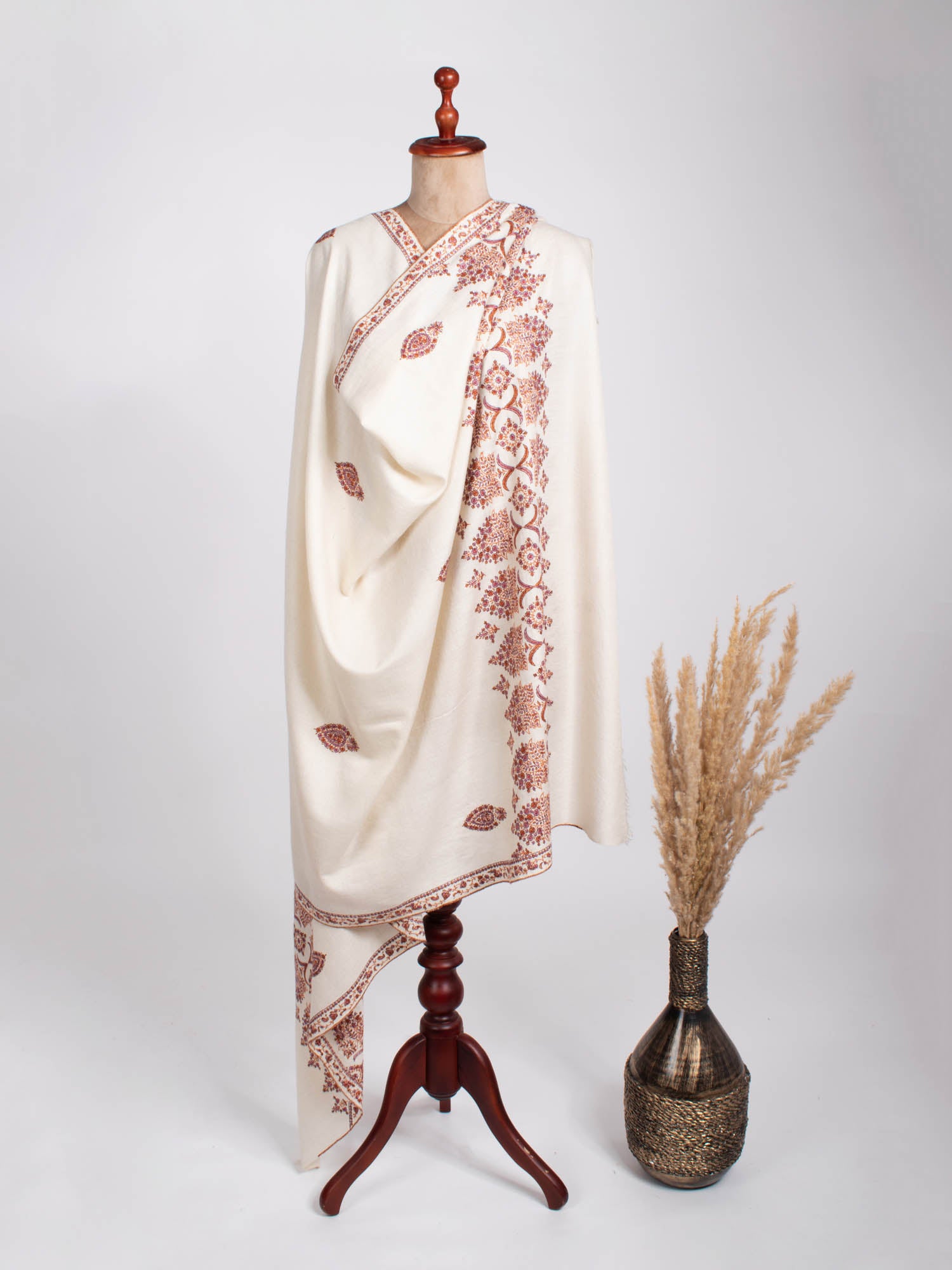 Ivory Palladar Kashmiri Pashmina Shawl - KAHULUI