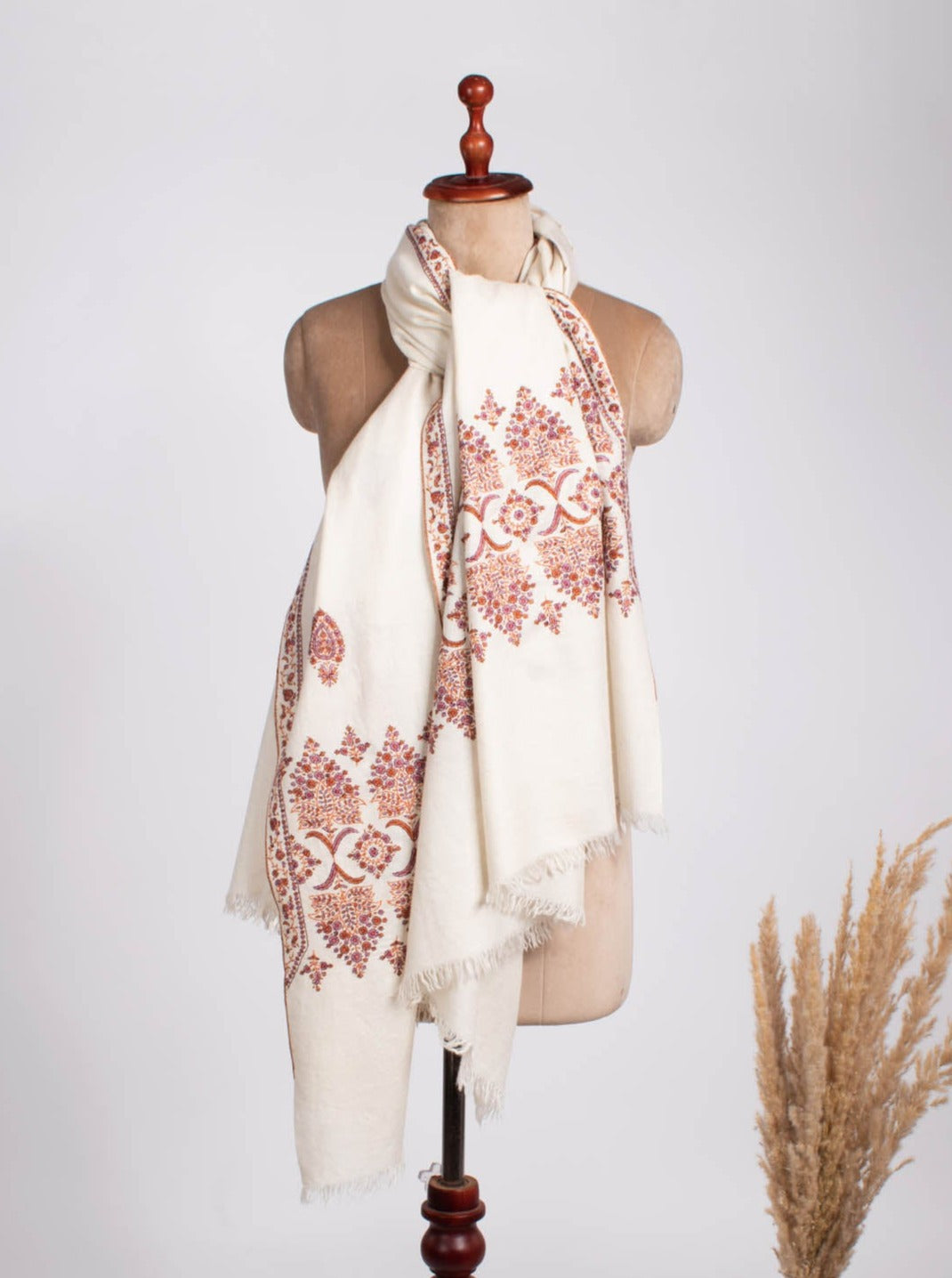 Ivory Palladar Kashmiri Pashmina Shawl - KAHULUI