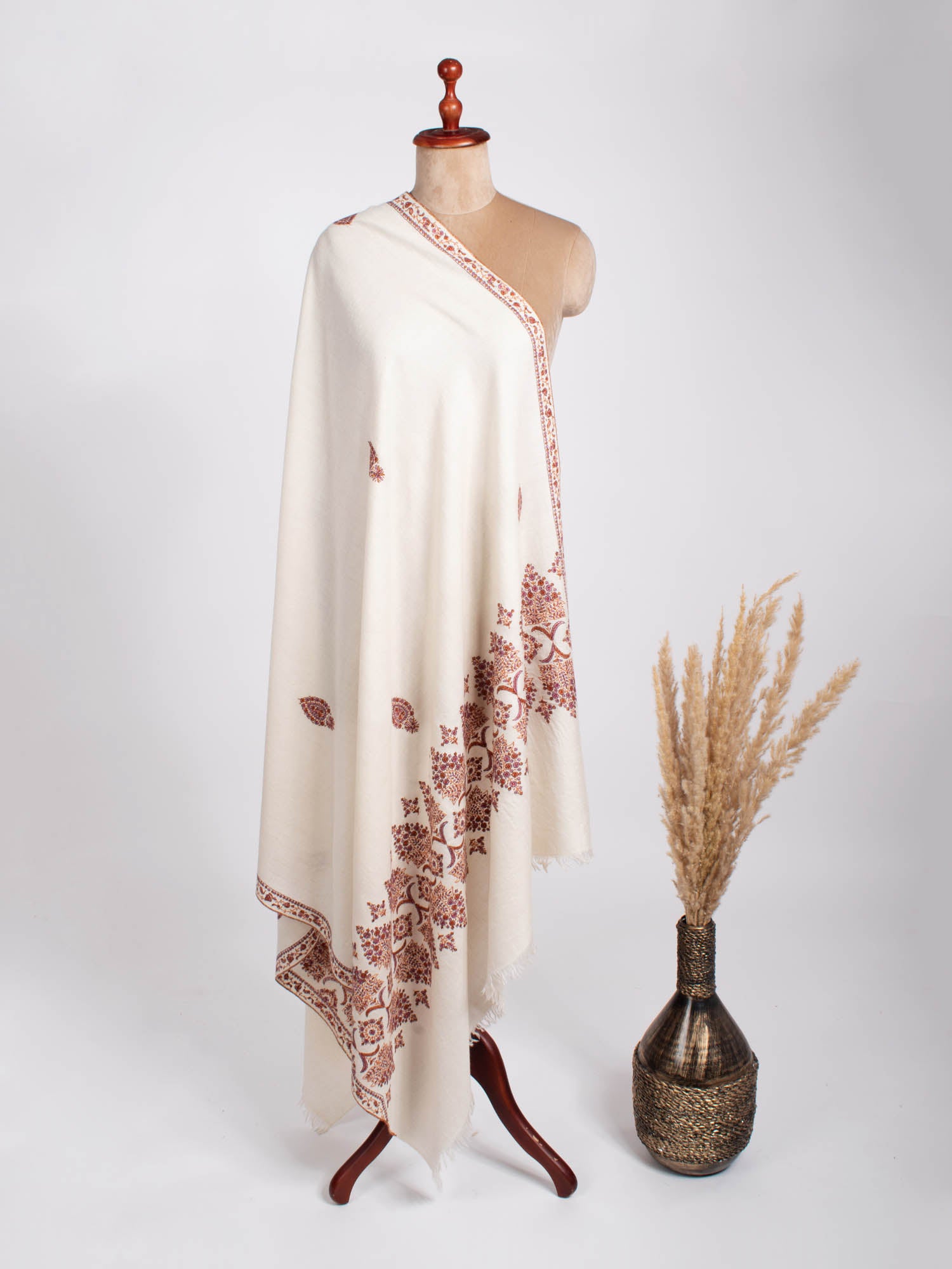 Ivory Palladar Kashmiri Pashmina Shawl - KAHULUI