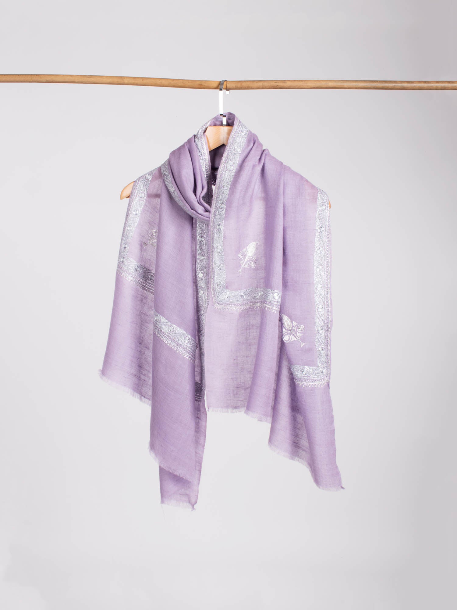 Lilac Tilla Embroidered Border Cashmere Scarf - BELMONT