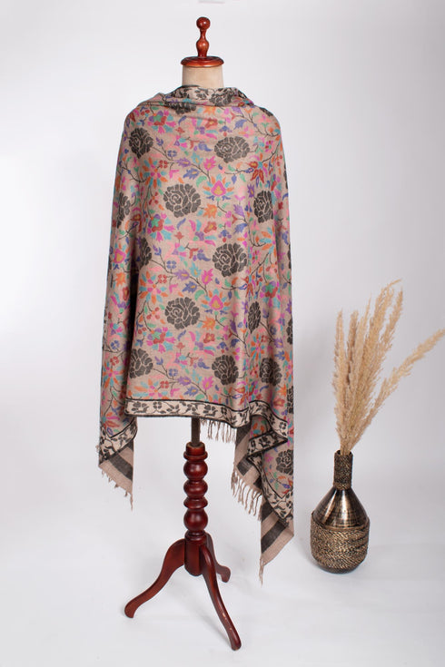 Beige Floral Handloomed Kani Pashmina Shawl - RAMSEY
