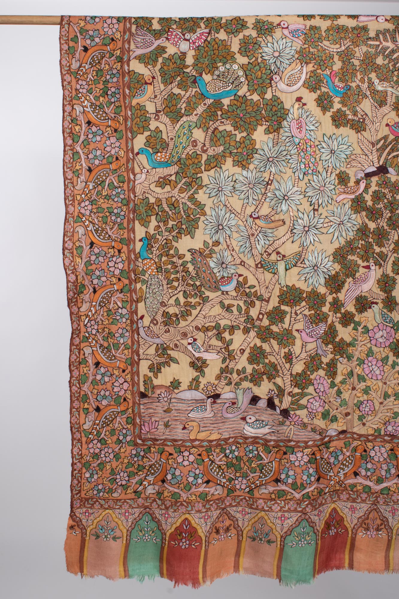 Luxurious Shawl with Kalamkari Hand-painted and Embroidered Detailing - TONK