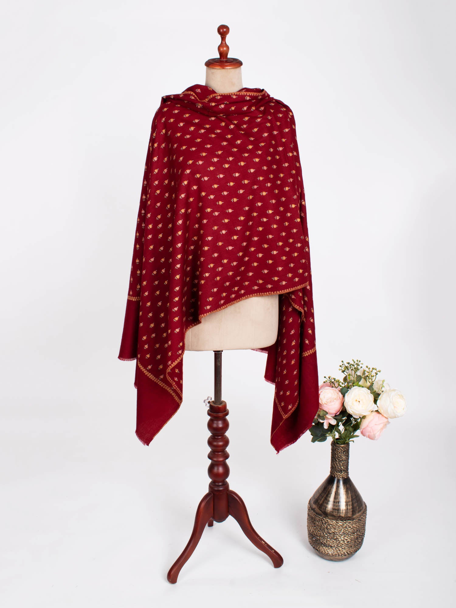 Maroon Gi Certified Sozni Pashmina Shawl - KOS