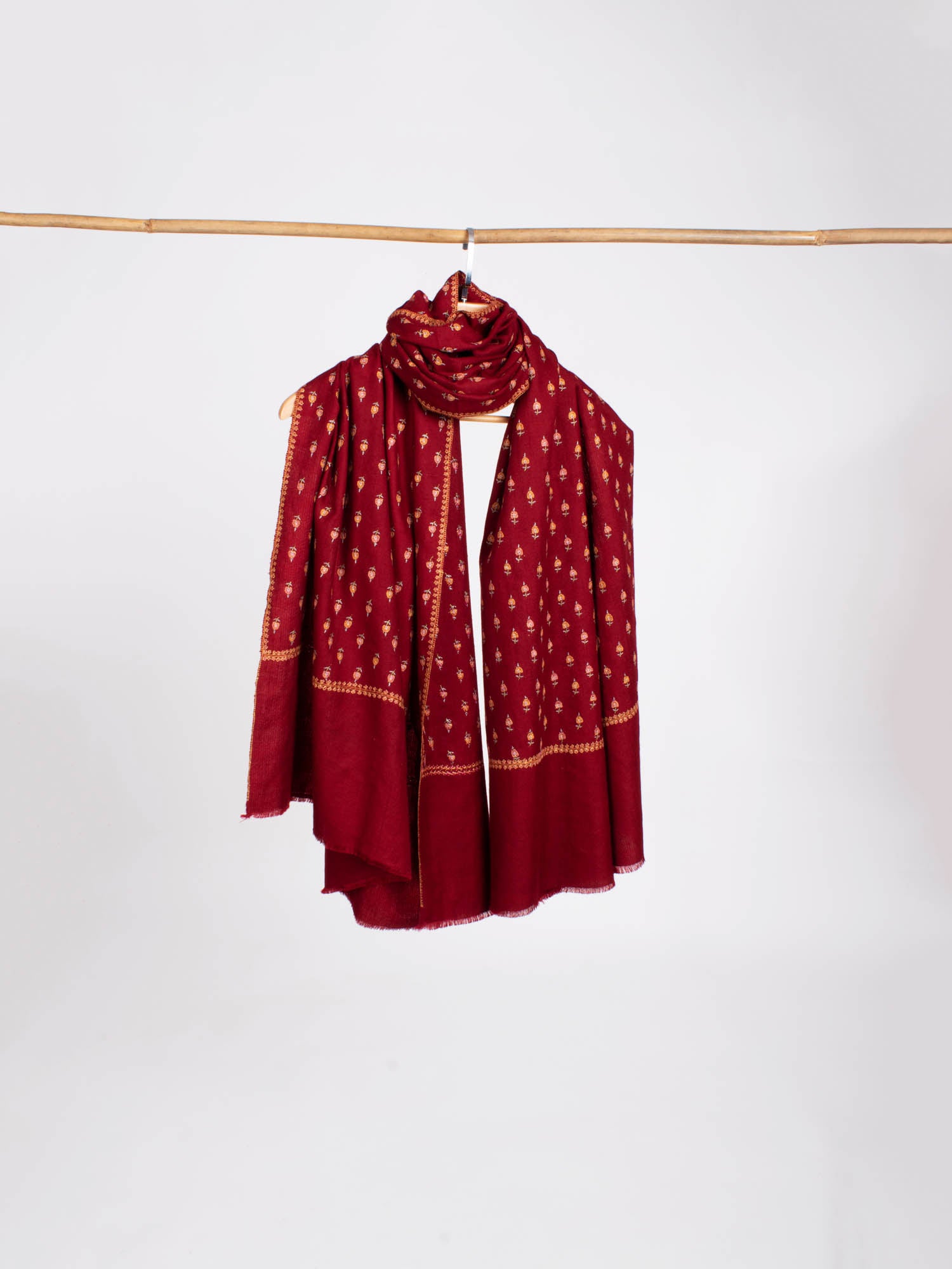 Maroon Gi Certified Sozni Pashmina Shawl - KOS