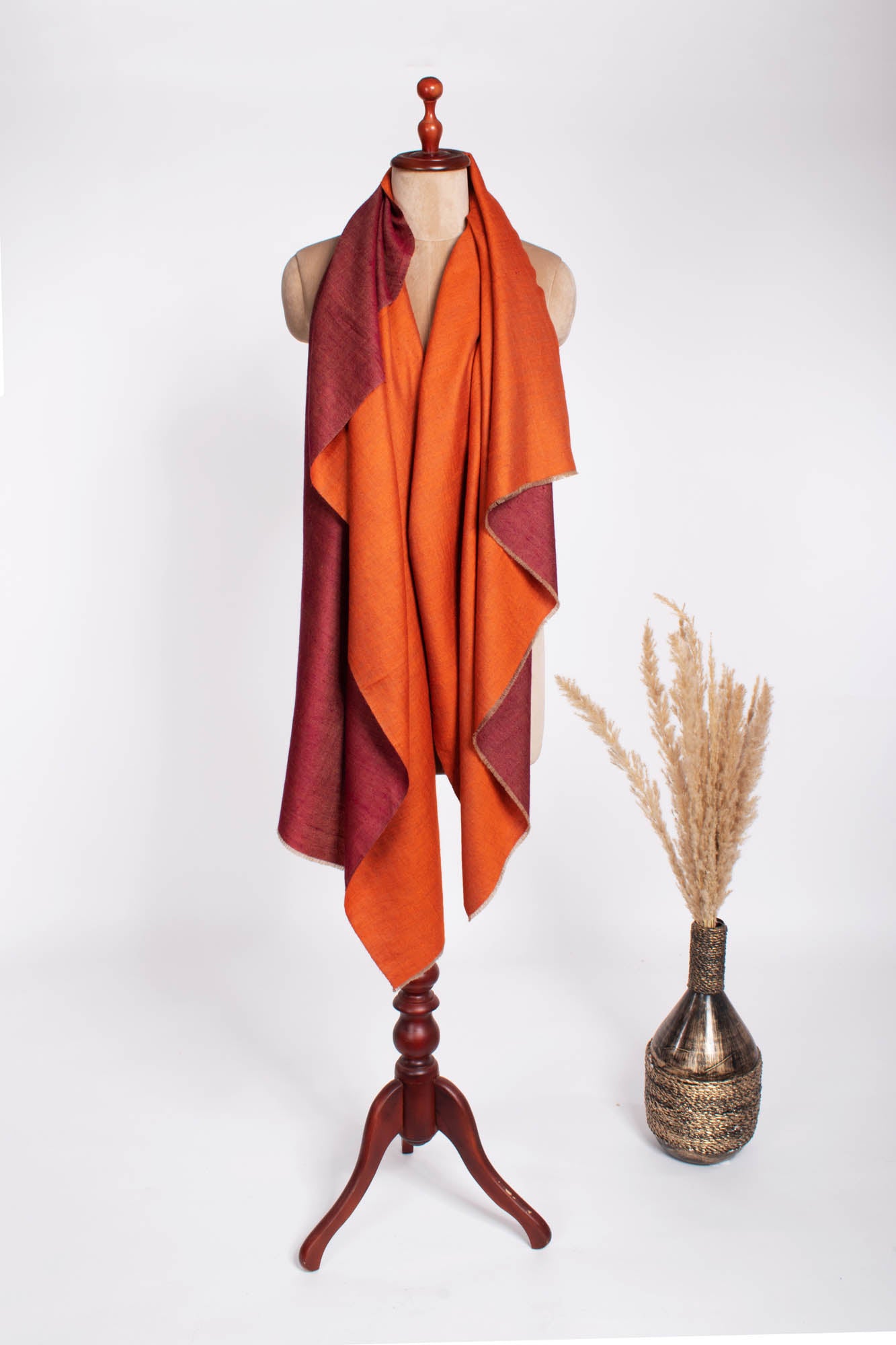 Orange Maroon Double Sided Pashmina Shawl - PEVENSEY