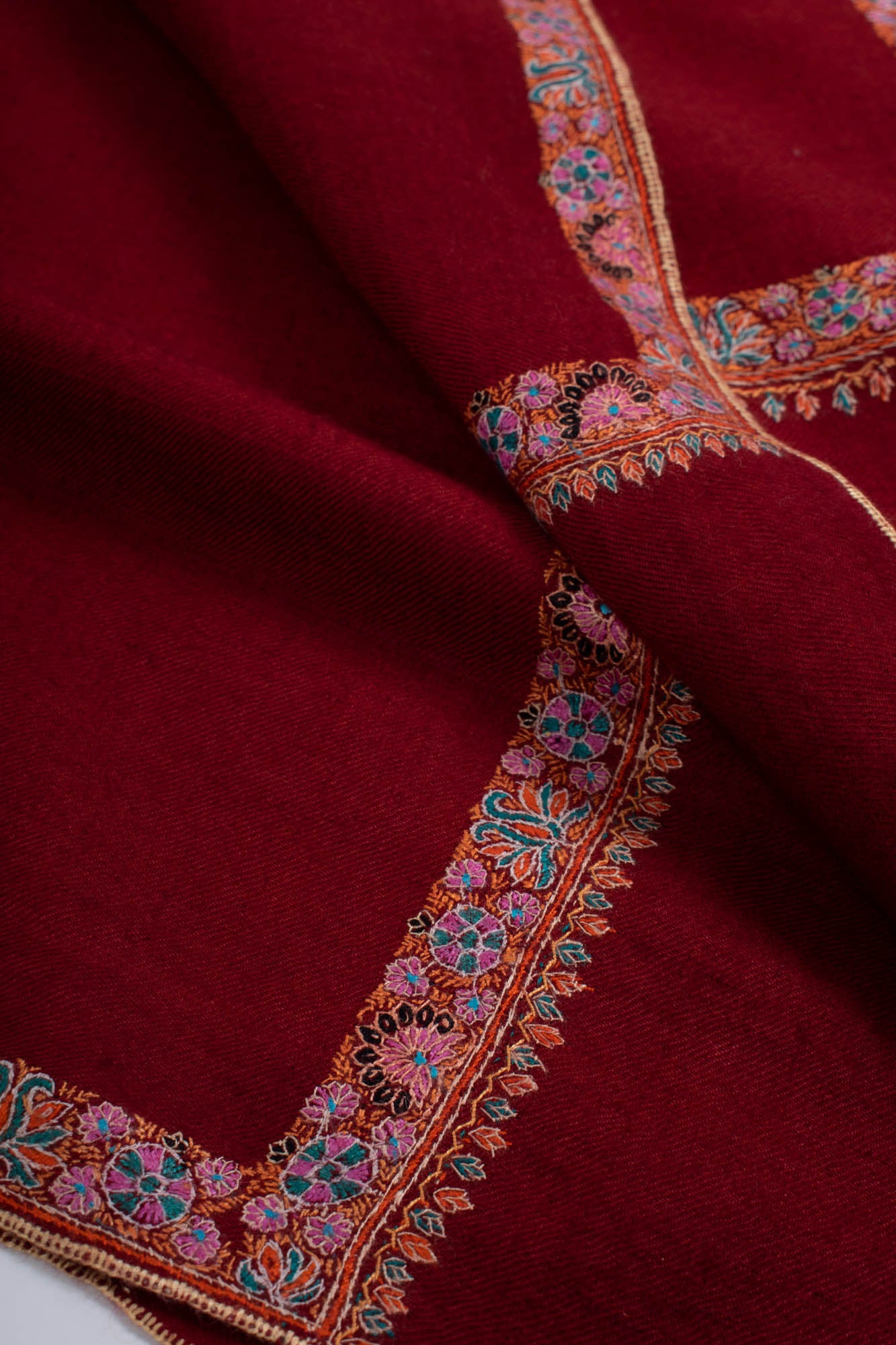 Maroon Pashmina Wrap adorned with meticulous Sozni Embroidery - CONWY