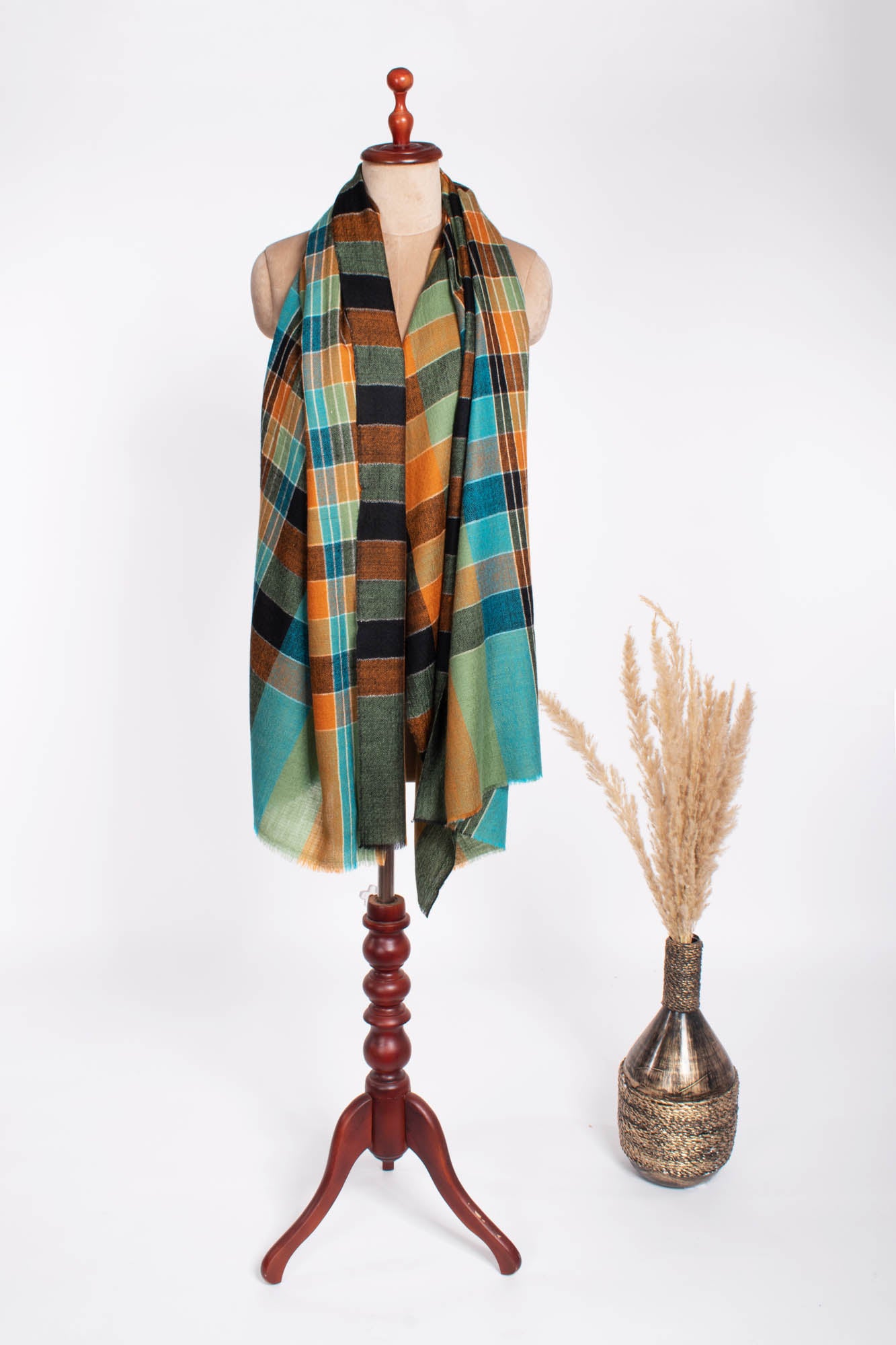 MultiColor Check Fine Woven Pashmina Wrap - WALDEN