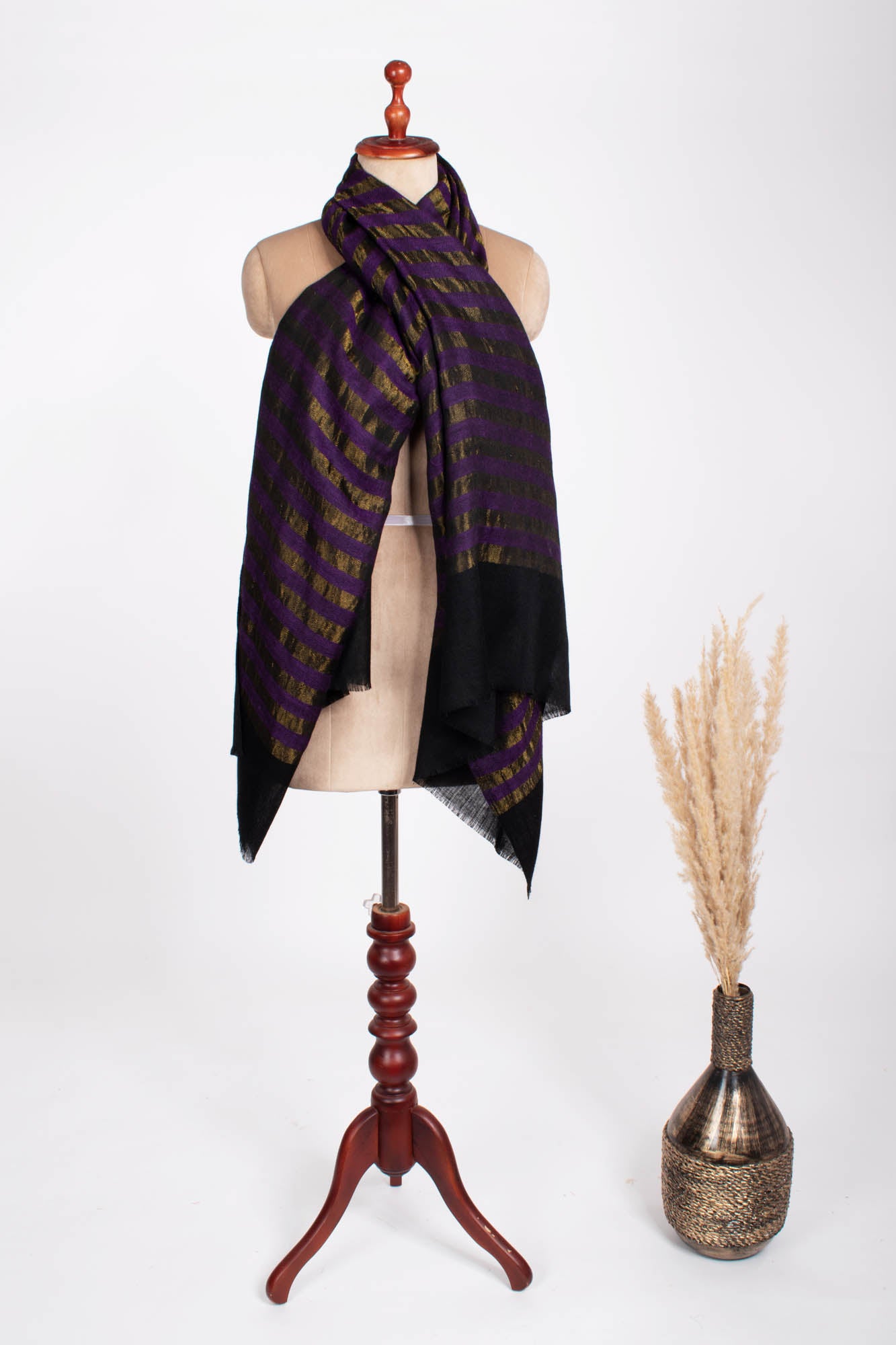 Purple Black and Gold Contemporary Pashmina Shawl