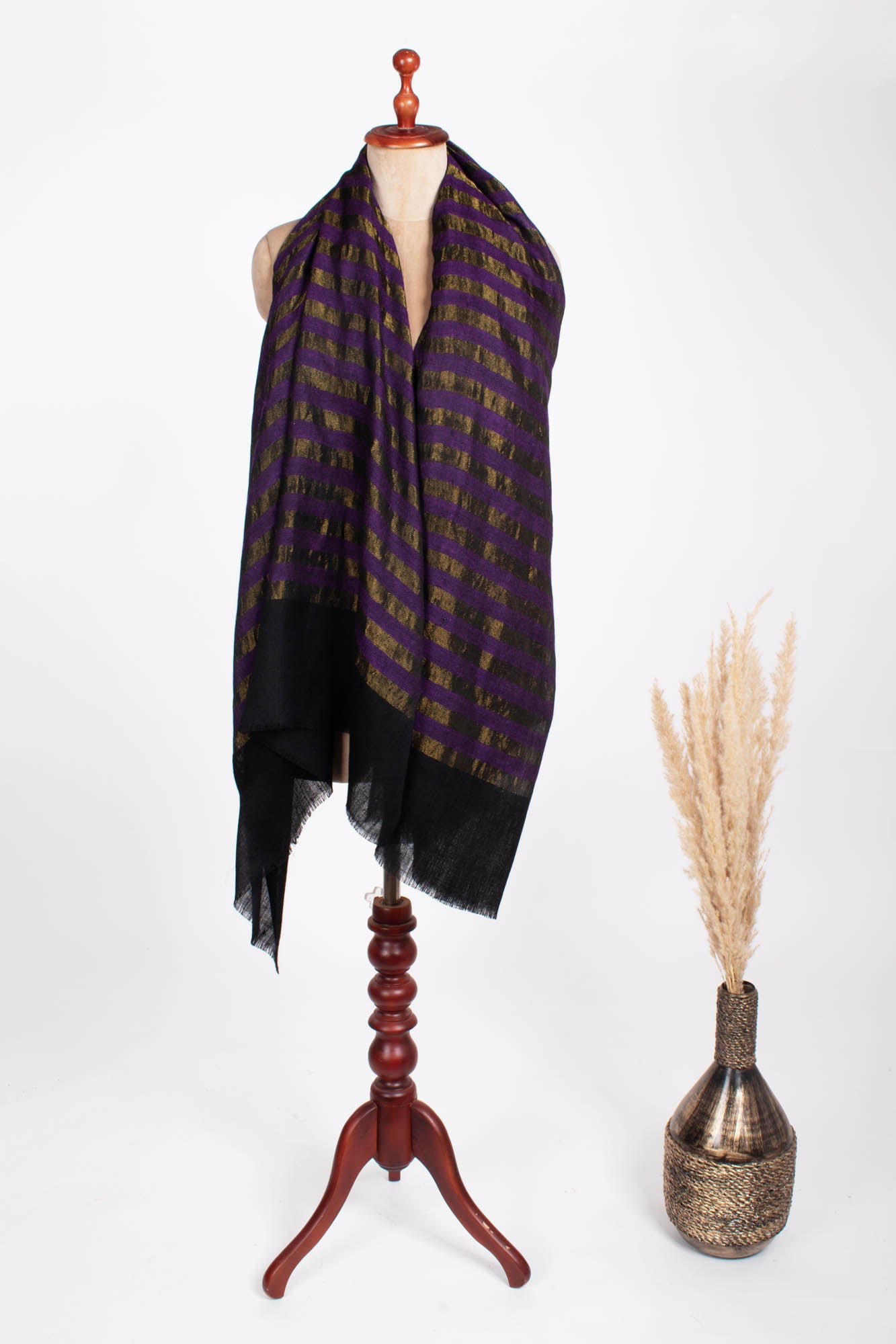 Purple Black and Gold Contemporary Pashmina Shawl