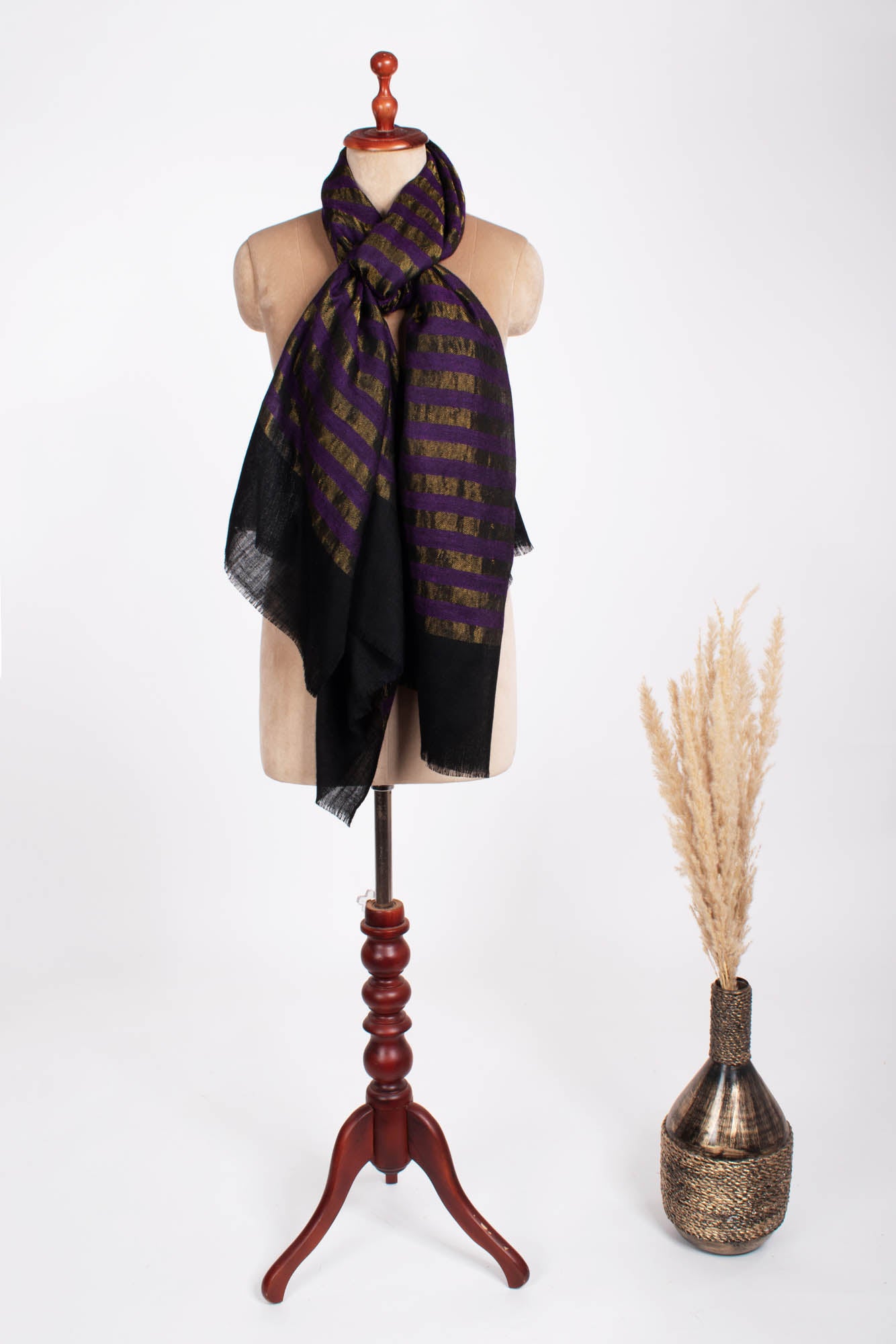 Purple Black and Gold Contemporary Pashmina Shawl