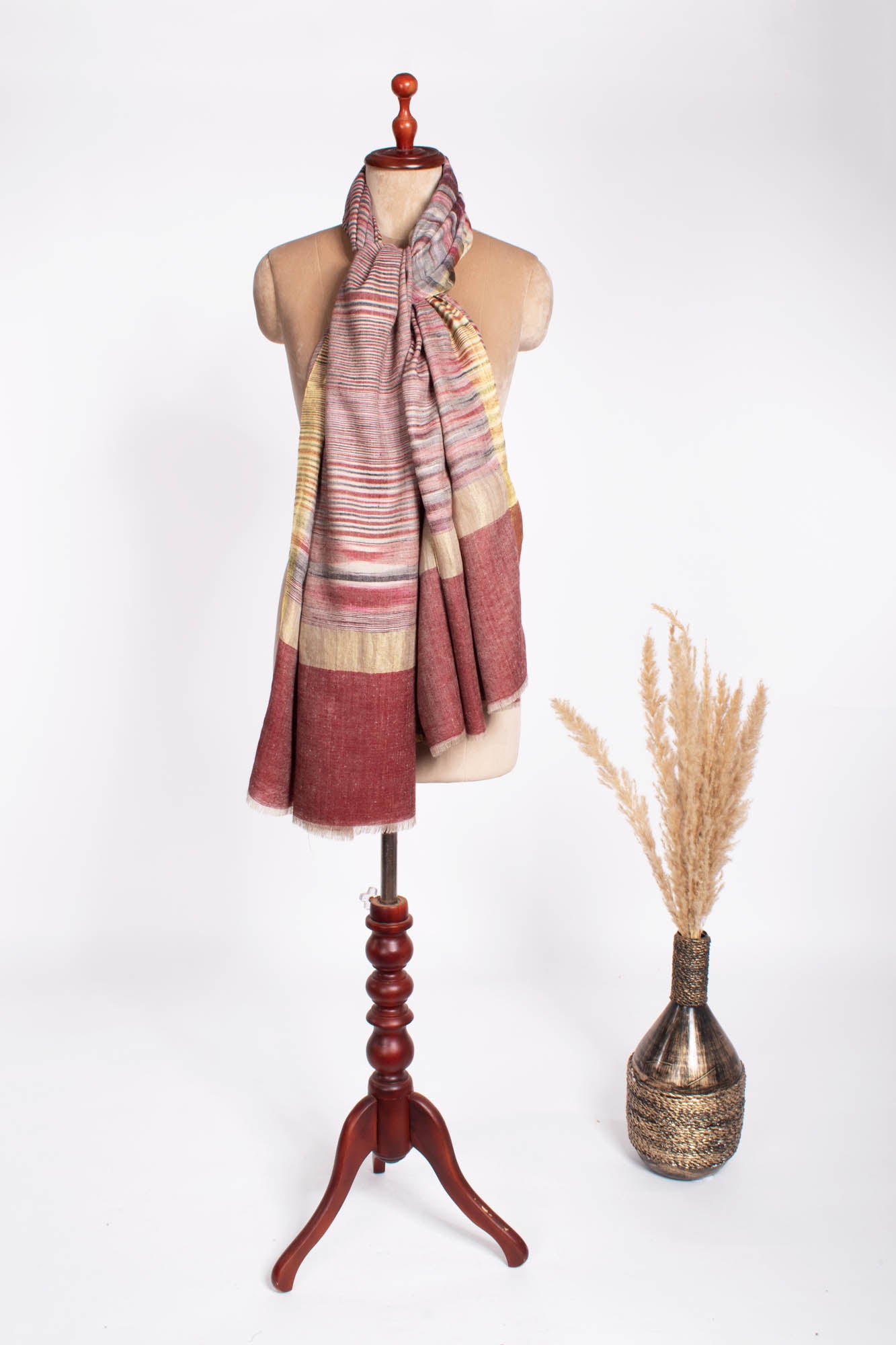 Rust Hued Ikat Pashmina Wrap Adorned with Zari - HAVANT