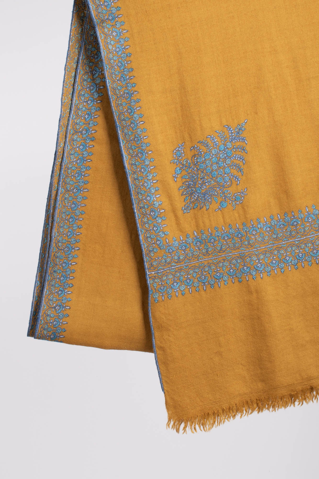 Mustard Embroidered Pure Pashmina Shawl - CULVER