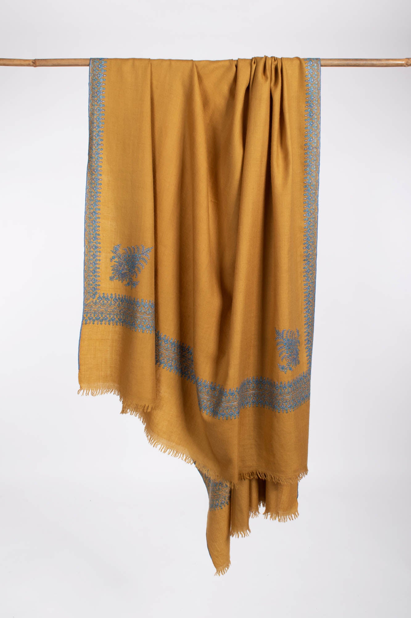 Mustard Embroidered Pure Pashmina Shawl - CULVER