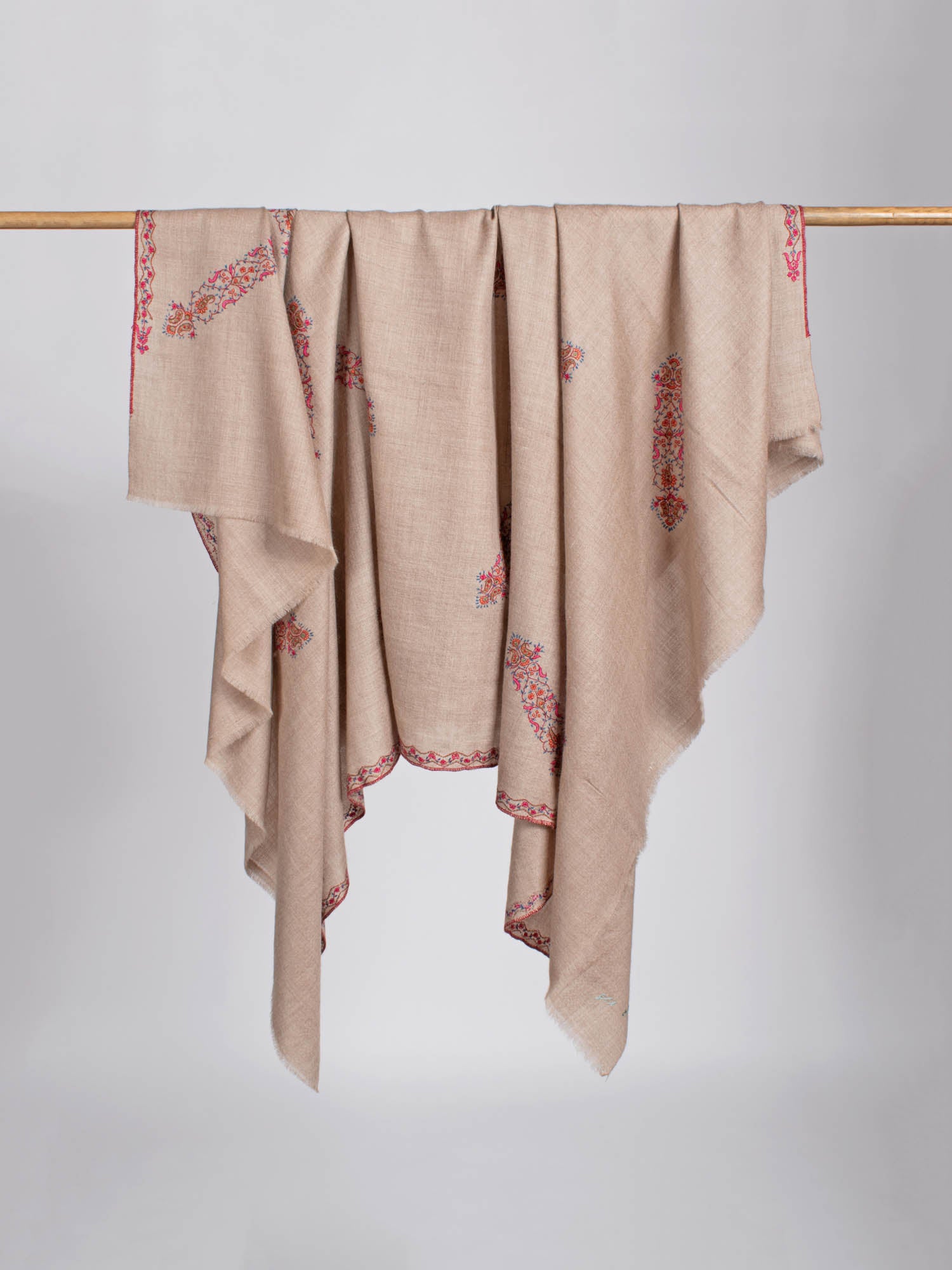 Natural Grey With Embroidery Pashmina Shawl - MODESTO