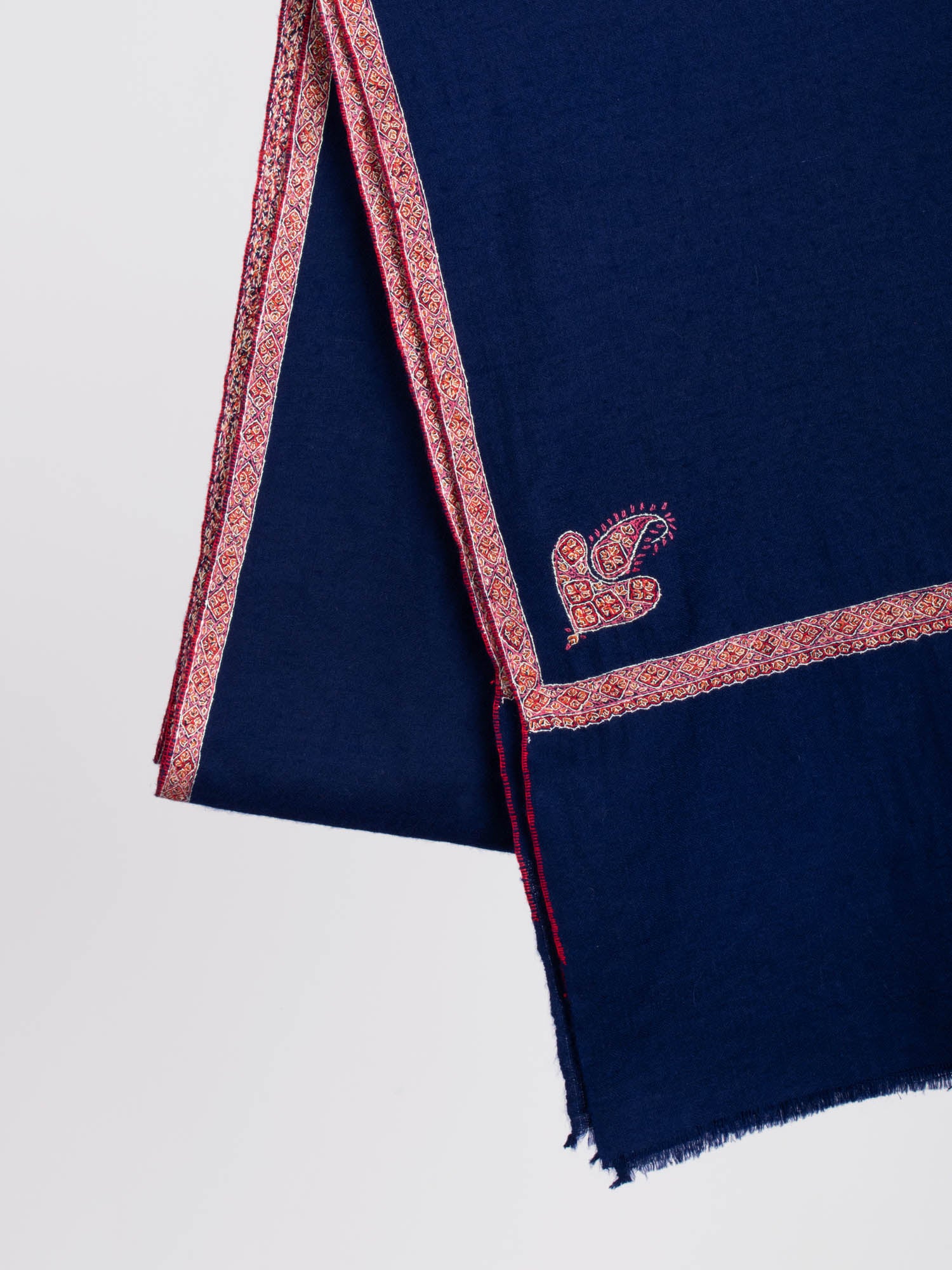 Navy Blue Hashia Embroidered Pashmina Shawl - REDLANDS