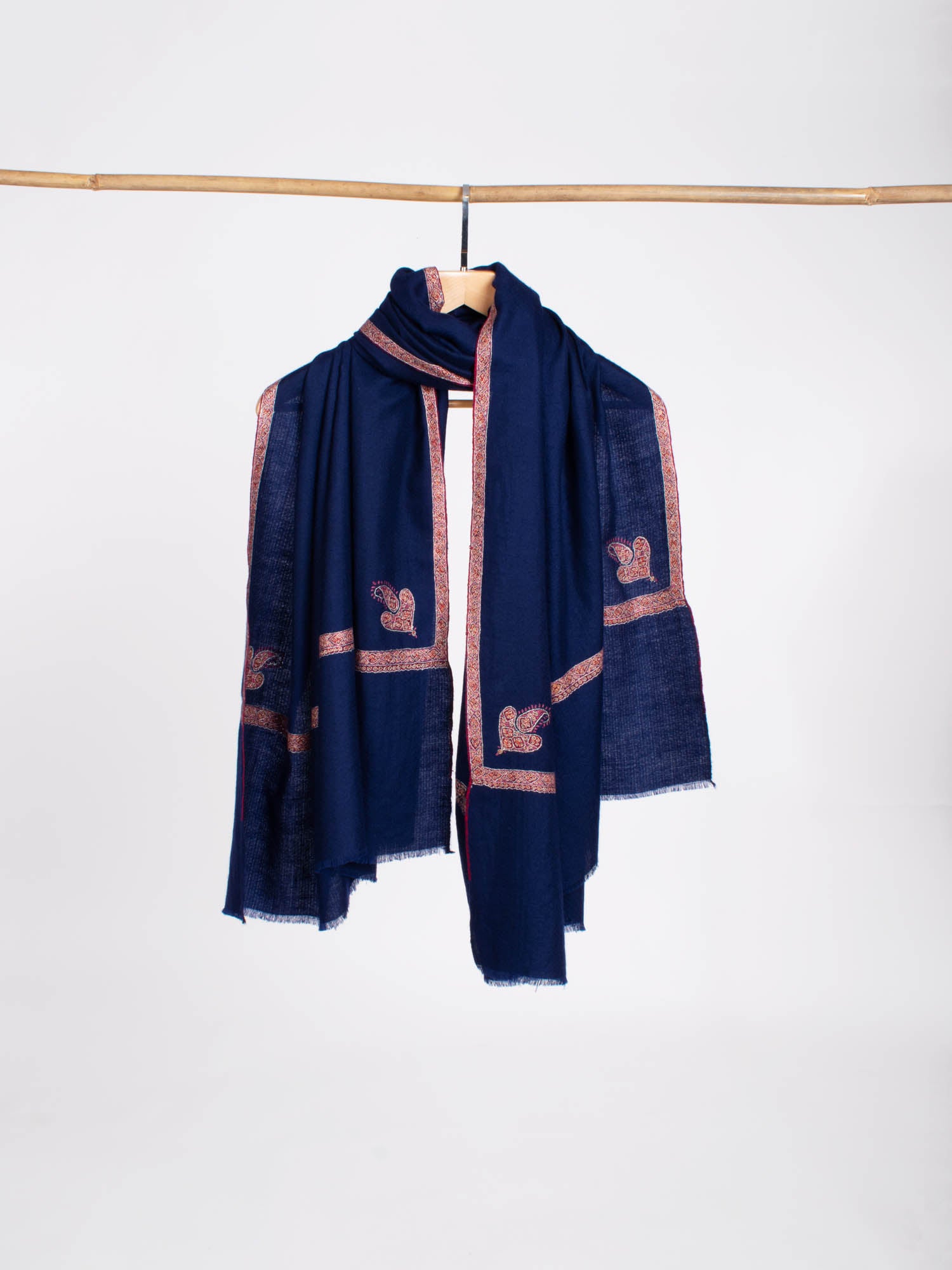 Navy Blue Hashia Embroidered Pashmina Shawl - REDLANDS