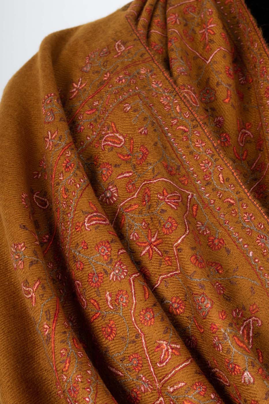 Ochre Hand Spun Authentic Kashmiri Pashmina Shawl