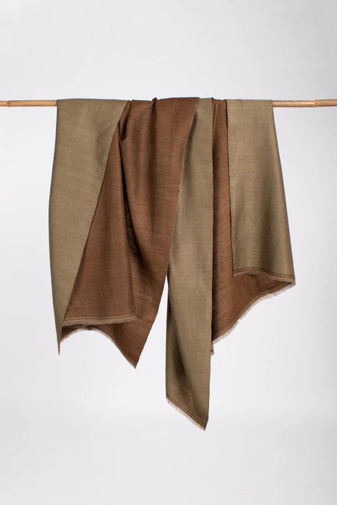 Olive and Brown Reversible Kashmiri Shawl - HAINES