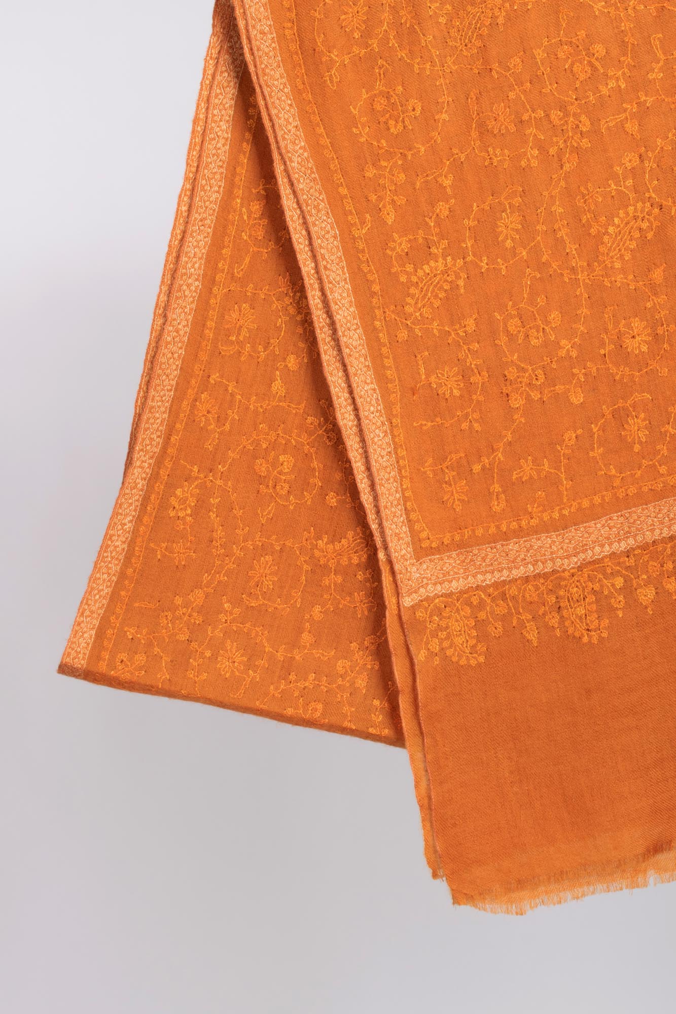 Orange Hashia With Jali Hand Embroidered Pashmina Wrap - PURBECK