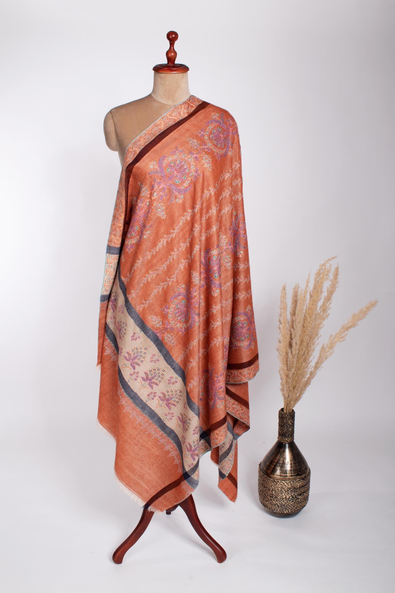 Orange Hand Sozni Embroidery Pashmina Shawl - WYCOMBE