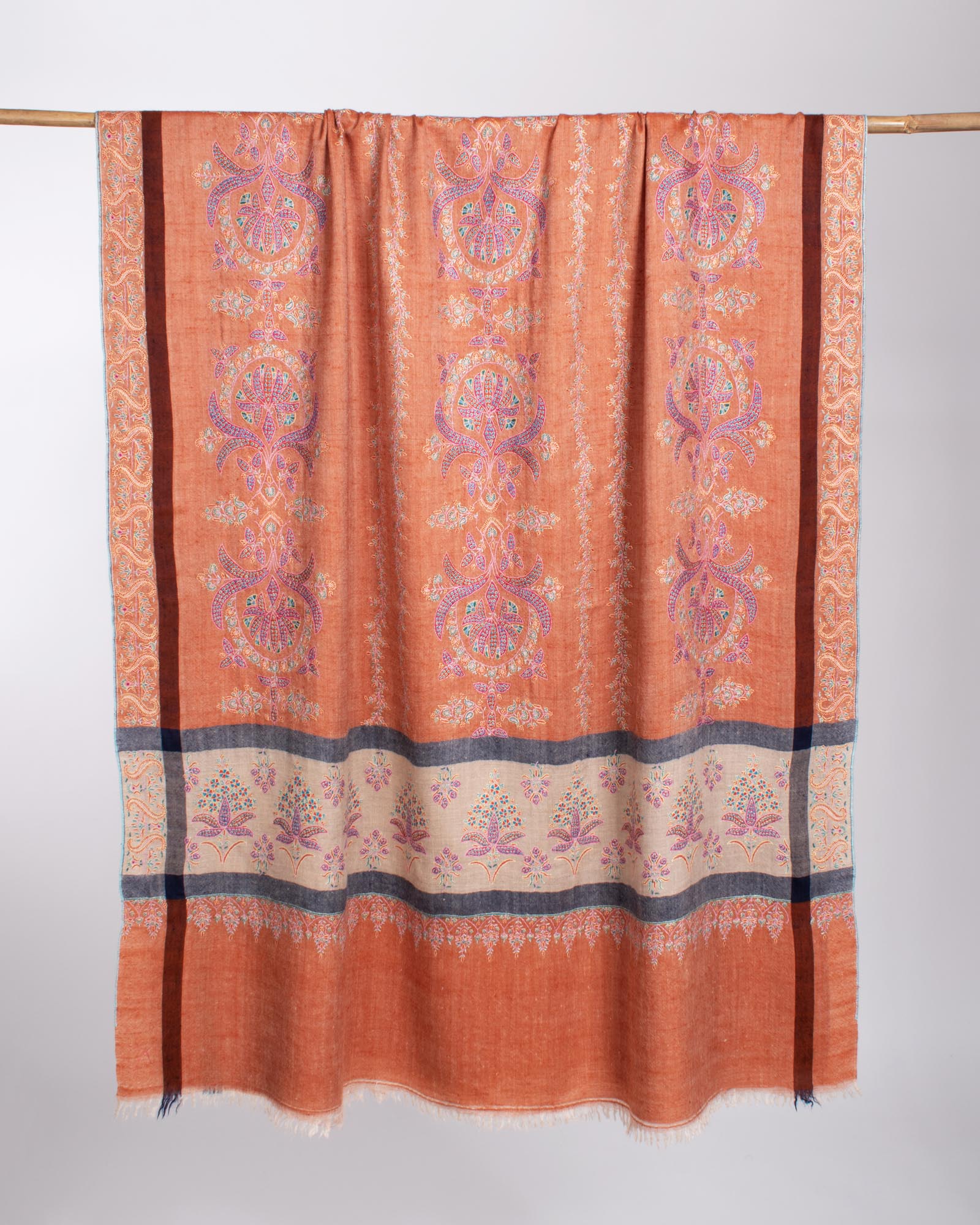 Orange Hand Sozni Embroidery Pashmina Shawl - WYCOMBE