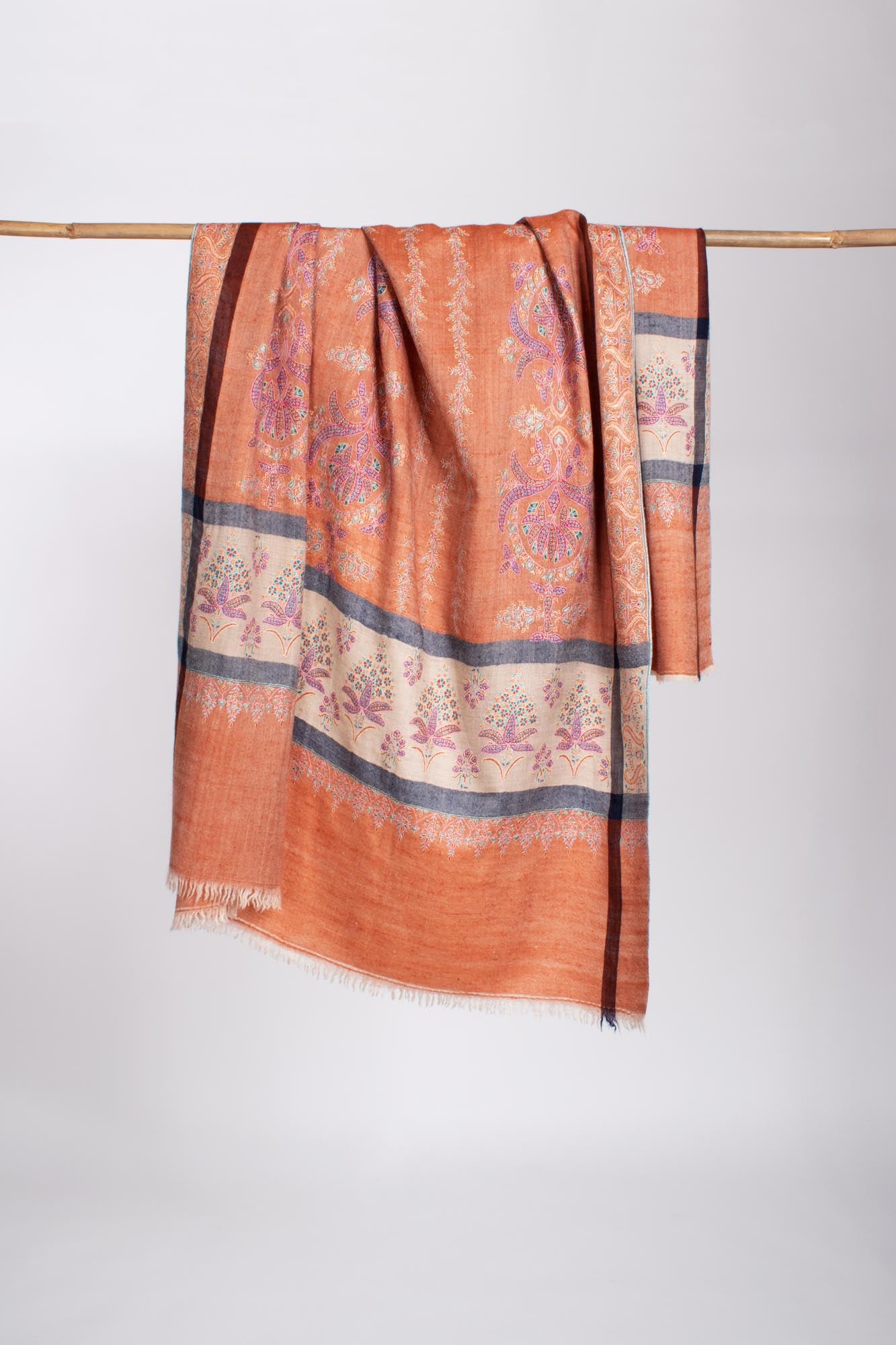 Orange Hand Sozni Embroidery Pashmina Shawl - WYCOMBE