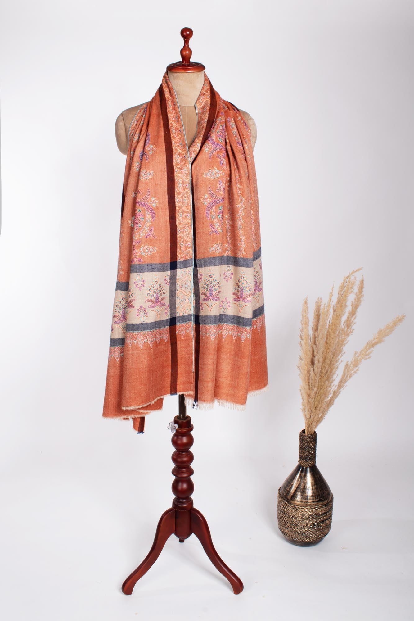 Orange Hand Sozni Embroidery Pashmina Shawl - WYCOMBE