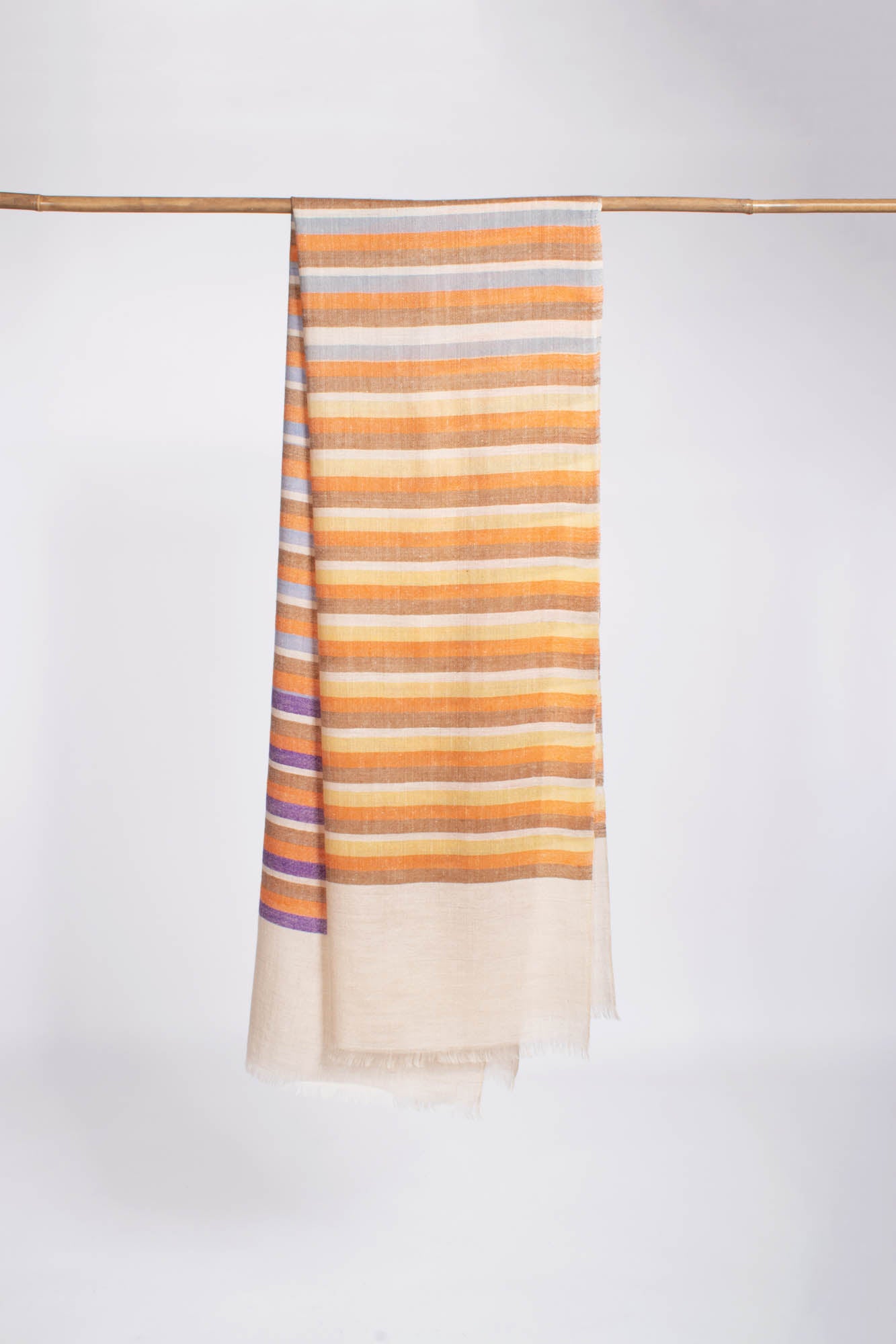 Handloomed Orange White Stripe Cashmere Scarf - BEXHILL