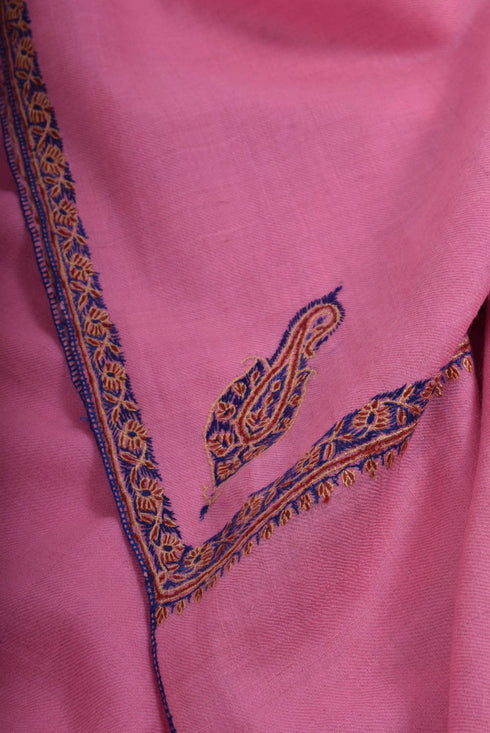 Pink Hand Embroidered Baildar Cashmere Pashmina Wrap - HIRWAUN