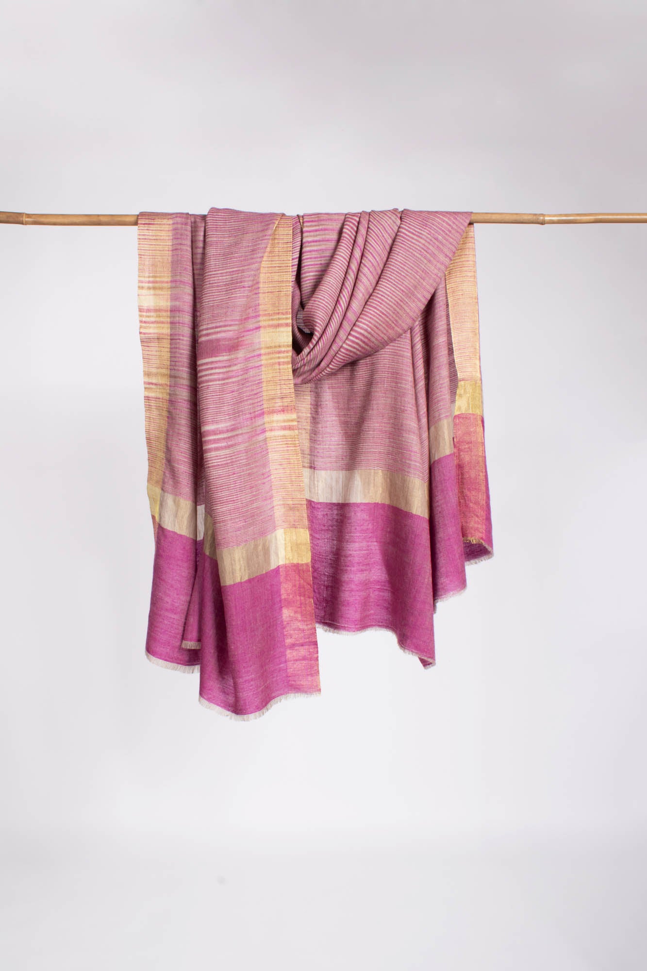 Pink Ikat Cashmere Shawl Embellished with Zari - NEWTON