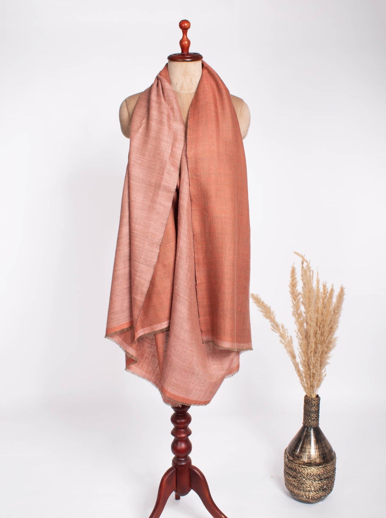 Baby Pink and Peach Dorukha Handmade Pashmina - PHENIX