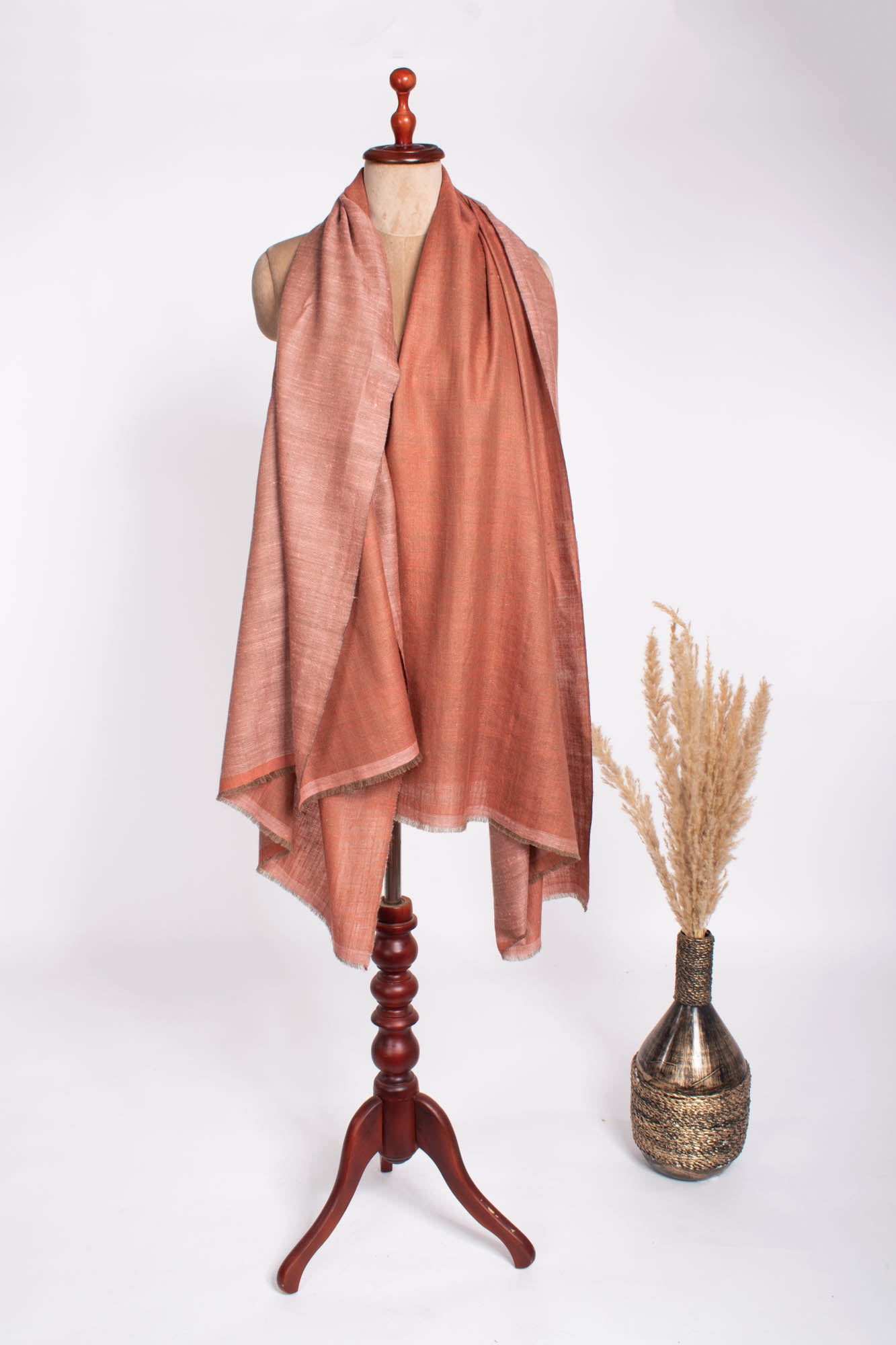 Baby Pink and Peach Dorukha Handmade Pashmina - PHENIX