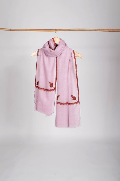 Pink Purple Featherlight Cashmere Embroidered Scarf - CHICKASAW