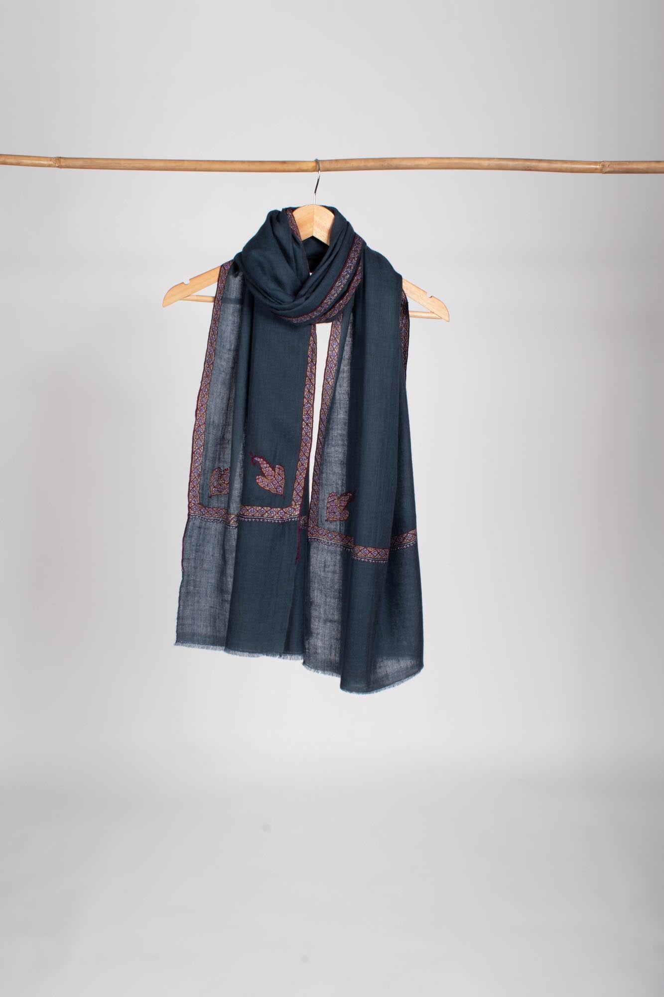 Prussian Blue Hand Embroidered Cashmere Wrap - DECATUR