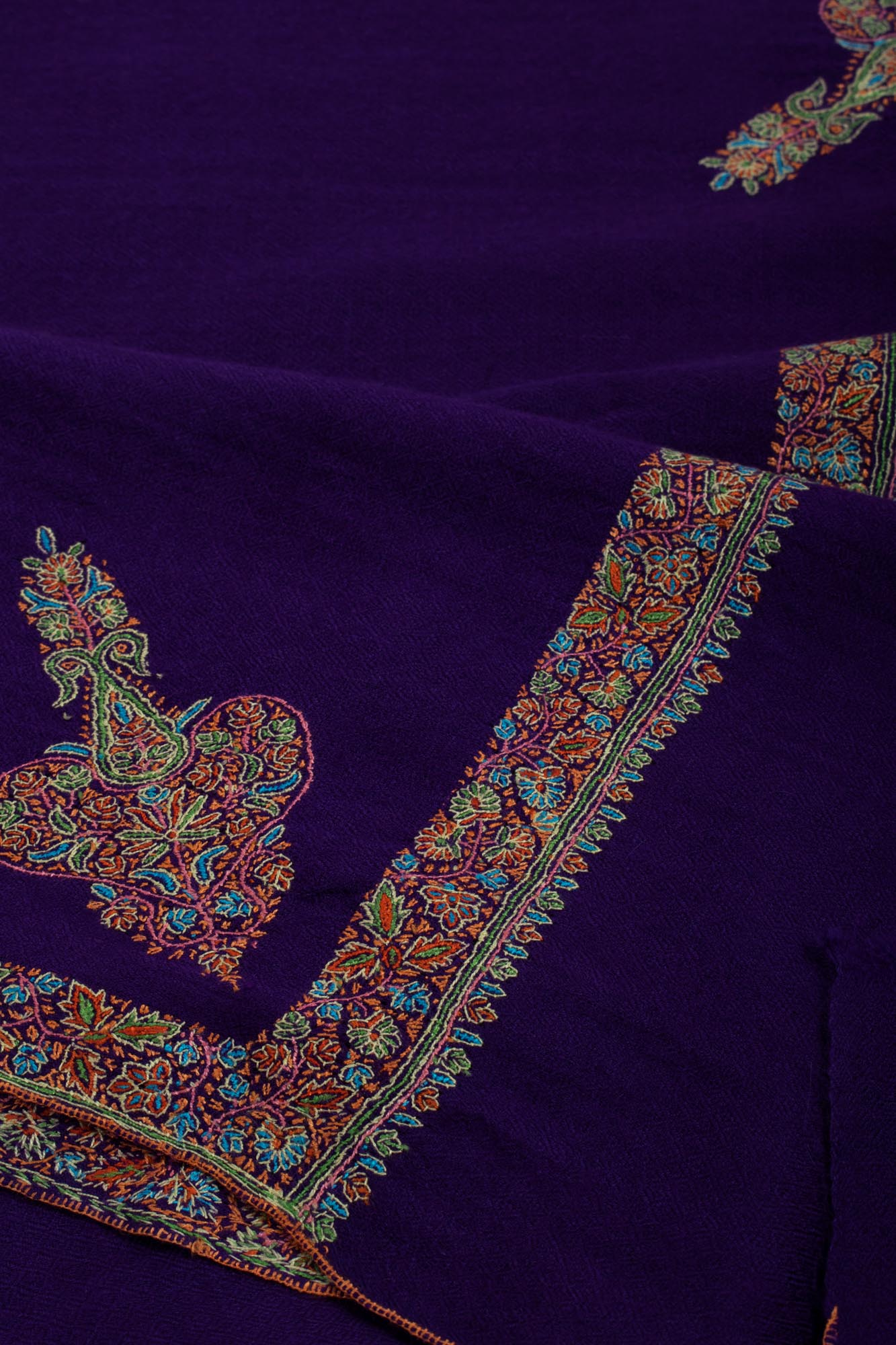 Purple Artisitic Embroidered Pashmina Wrap - BEVERLEY