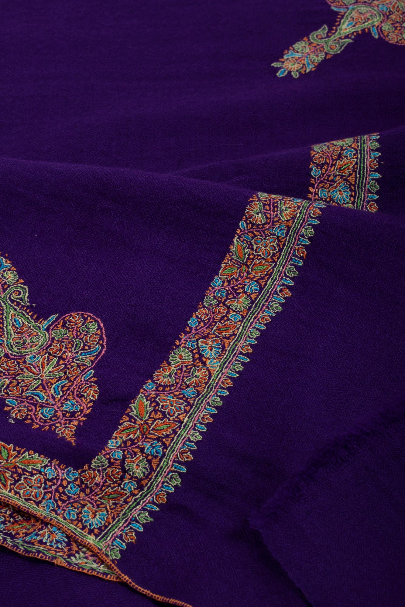 Purple Artisitic Embroidered Pashmina Wrap - BEVERLEY