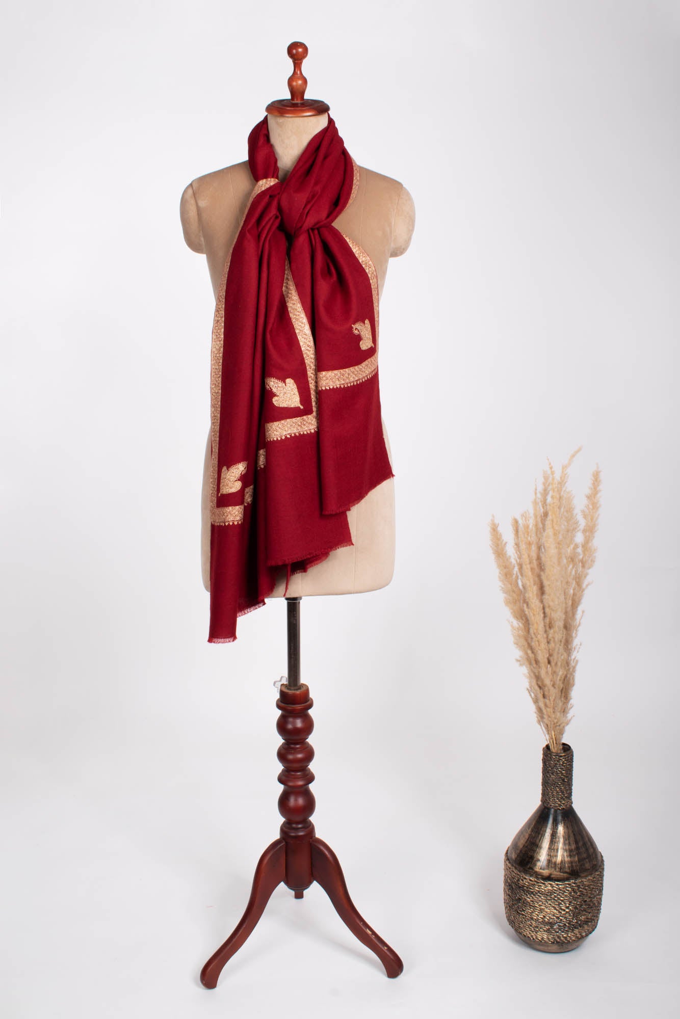 Red Hashia Bridal Cashmere Scarf