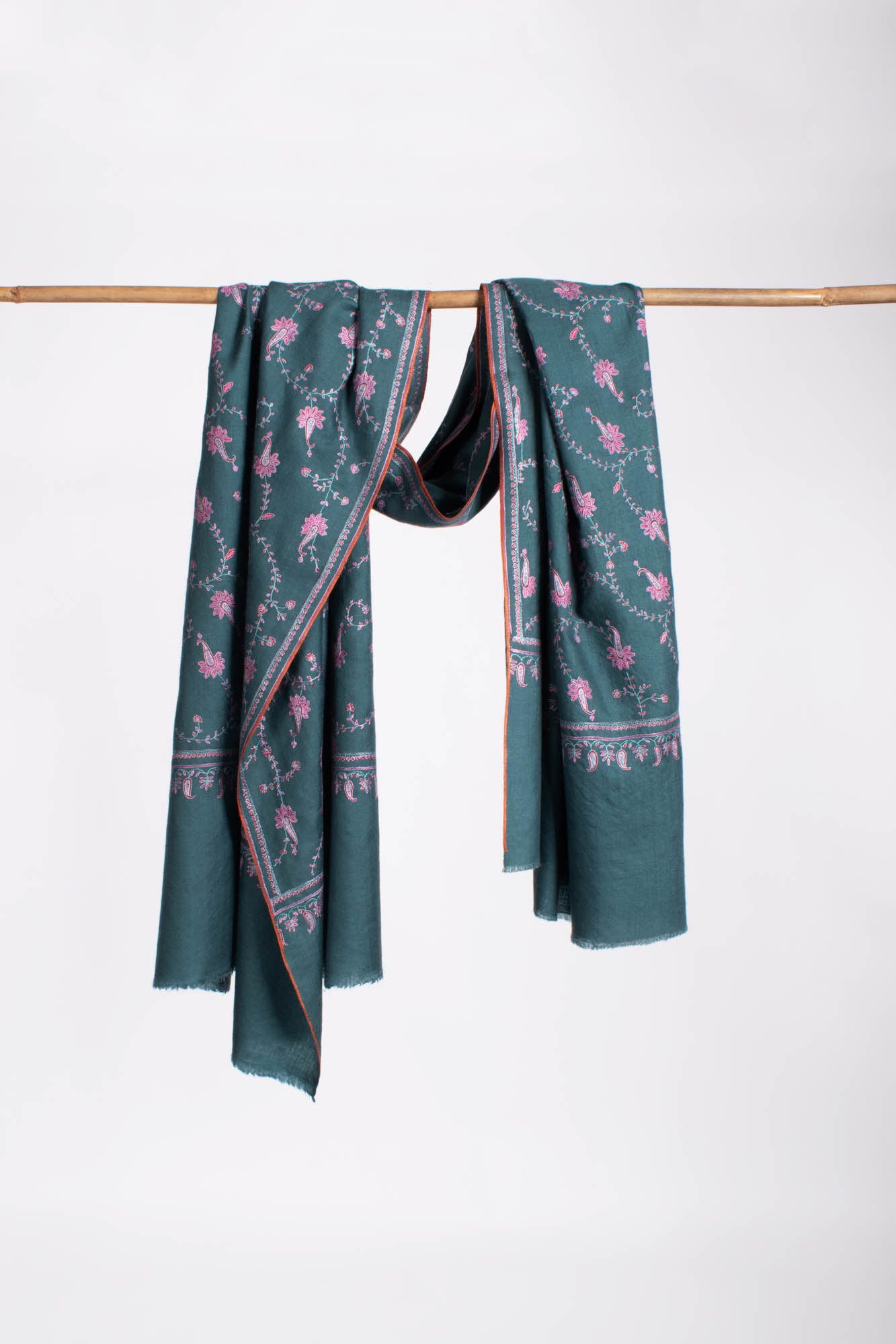 Teal Color Hand Embroidered Pashmina Shawl - SKAGWAY