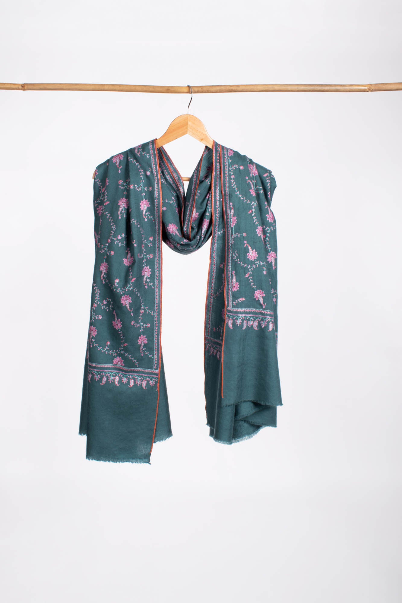 Teal Color Hand Embroidered Pashmina Shawl - SKAGWAY