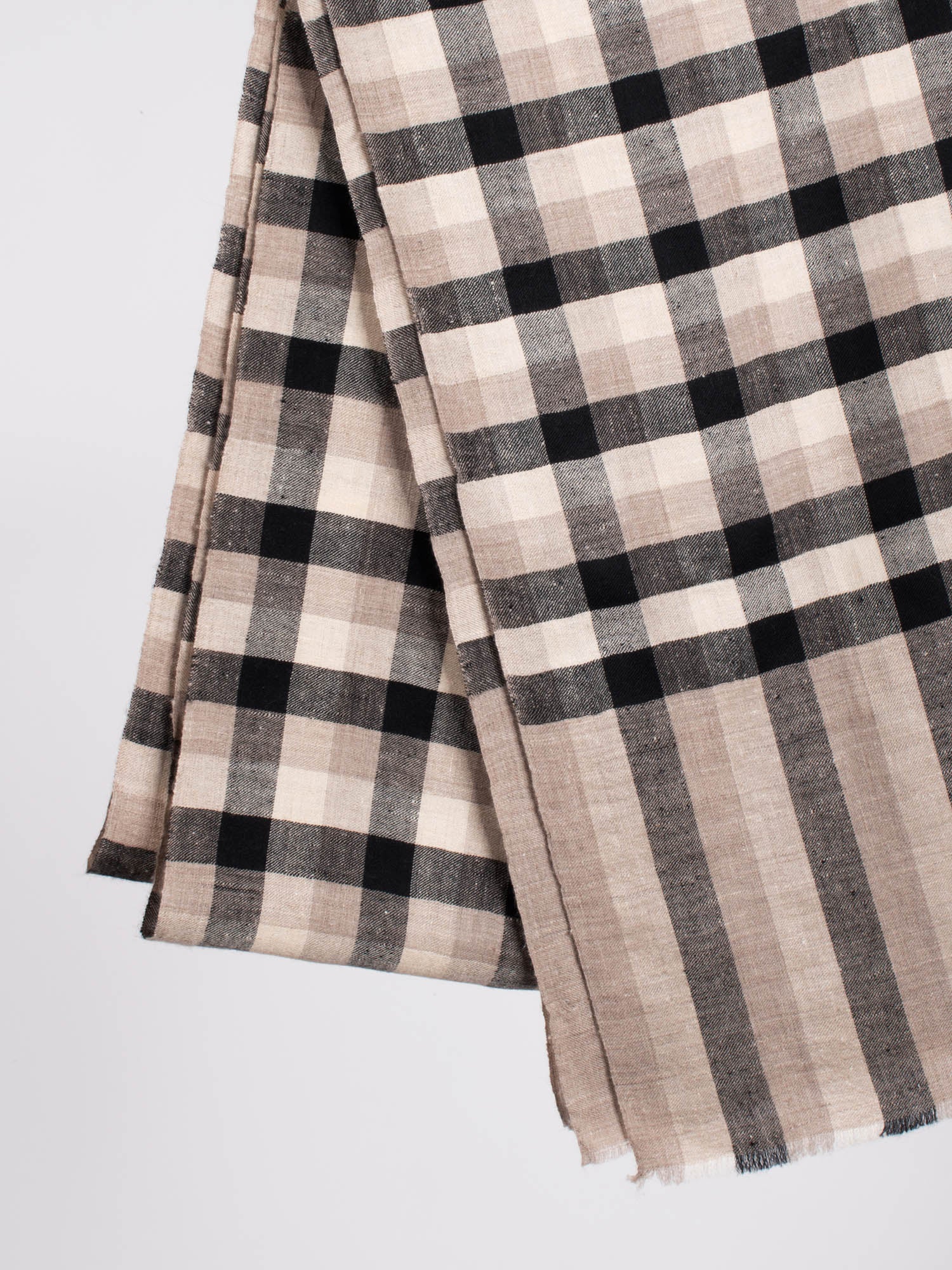 Beige, Black, and White Checkered Cashmere Pashmina Scarf - PONTIAC