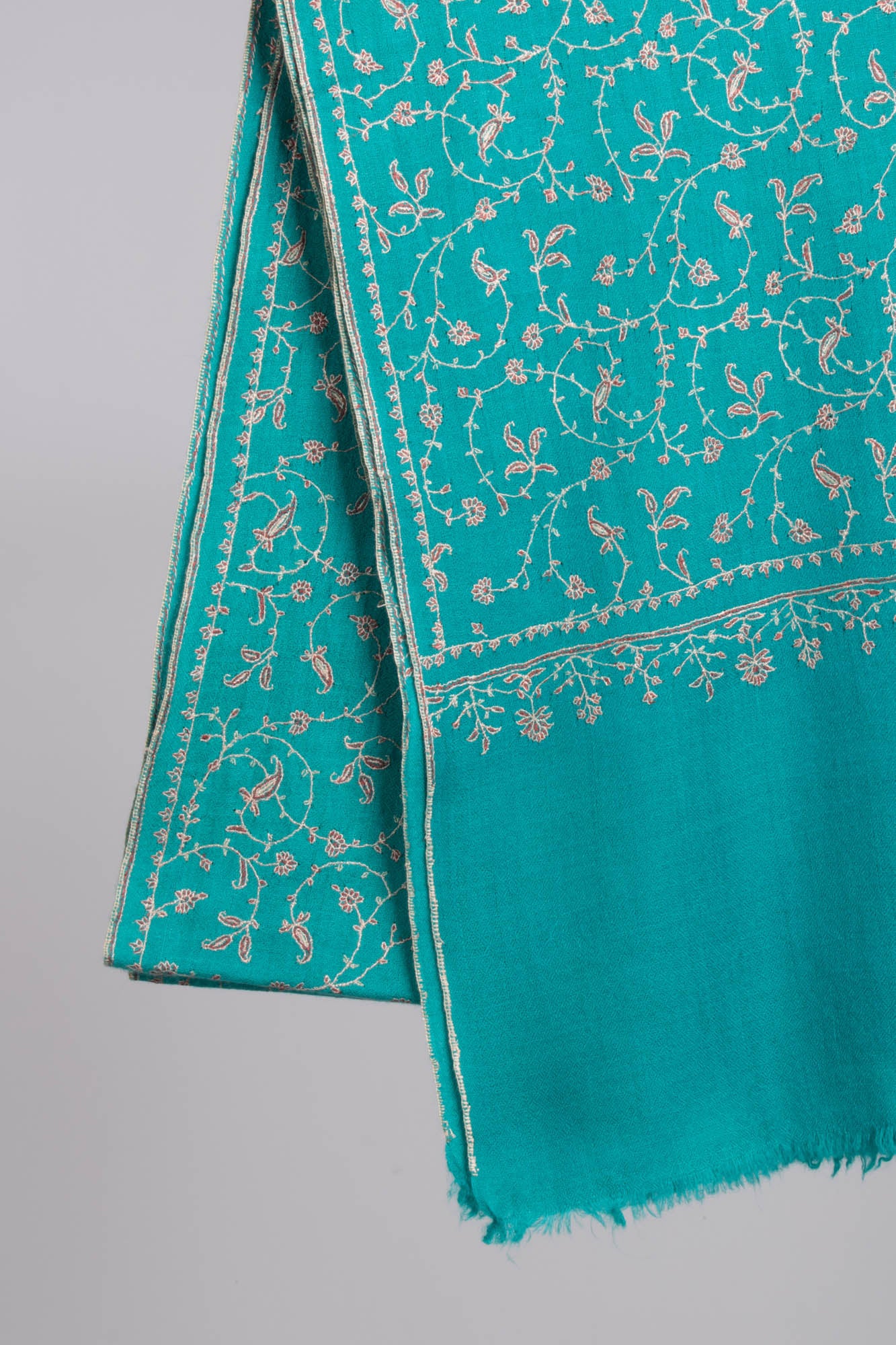 Turquoise Embroidered Women Cashmere Scarf - NOME