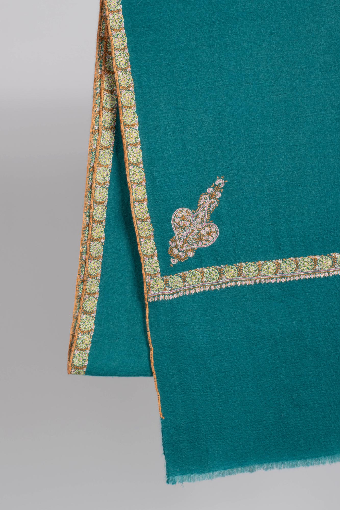 Turquoise Blue Kashmiri Embroidered Shawl - MILTON