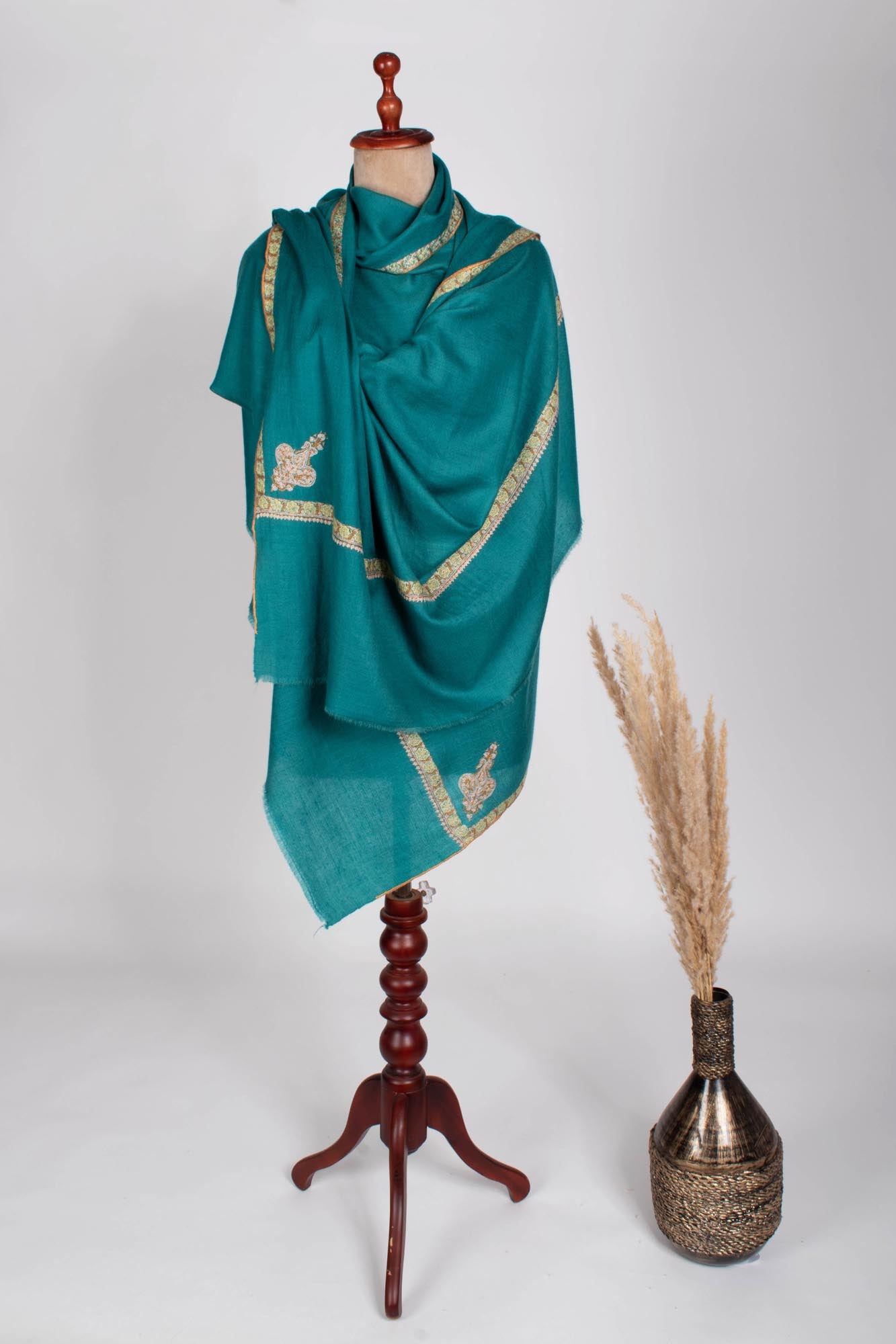 Turquoise Blue Kashmiri Embroidered Shawl - MILTON