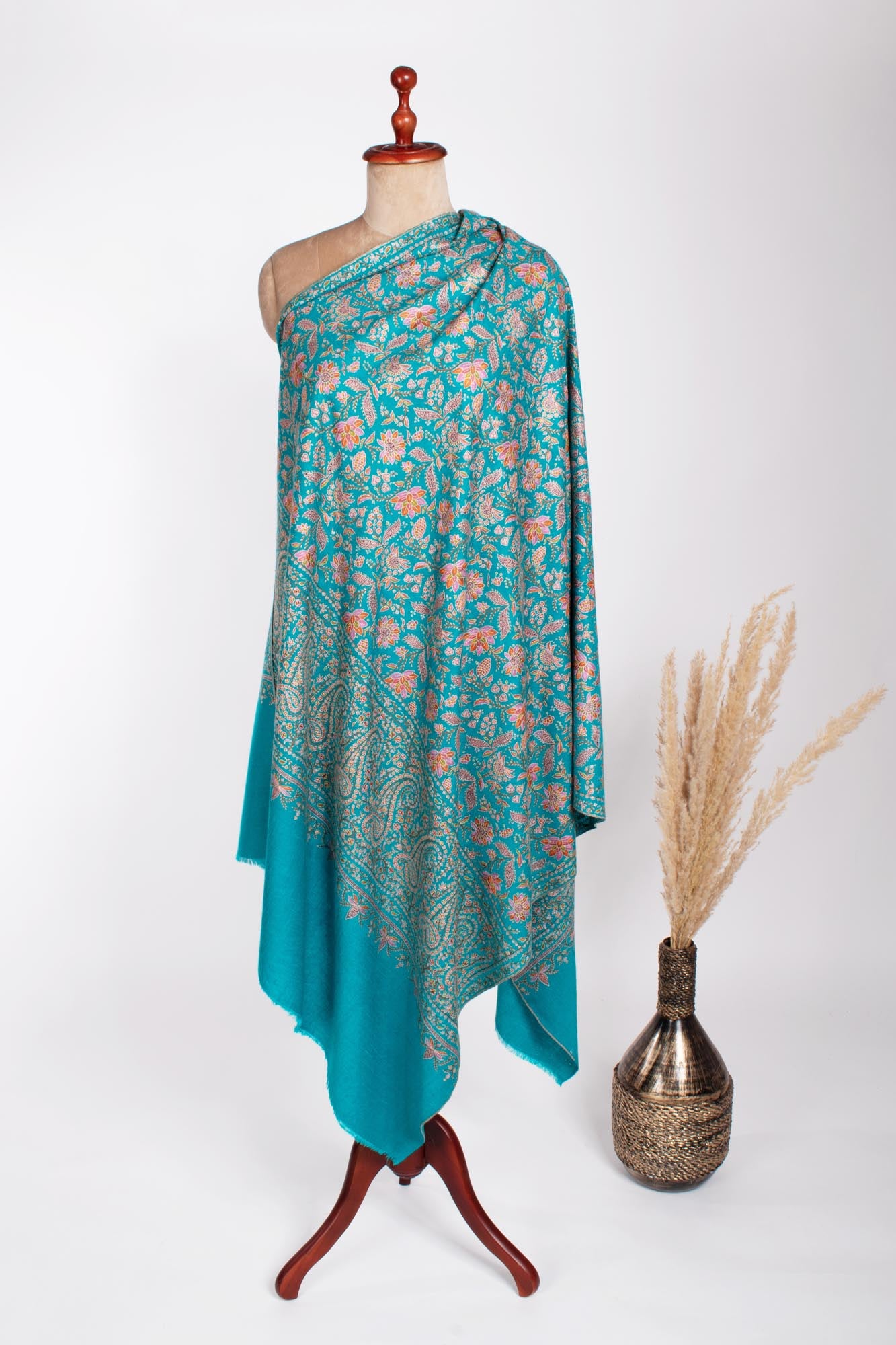 Kashmiri Pashmina Shawl in Turquoise for Wedding - EREWASH