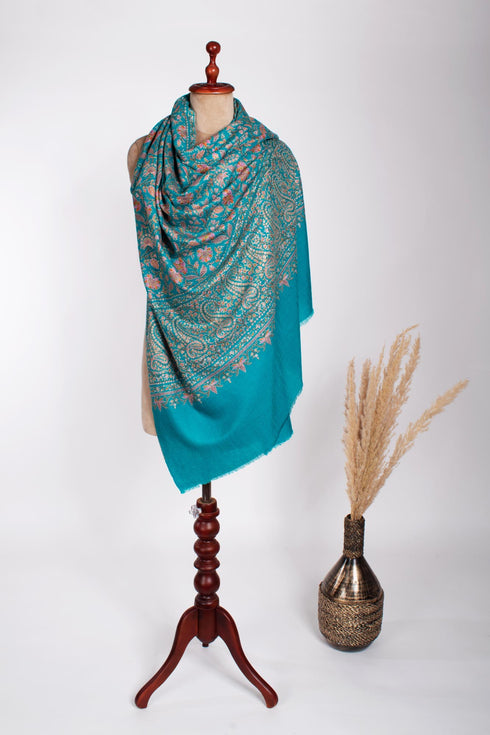 Kashmiri Pashmina Shawl in Turquoise for Wedding - EREWASH