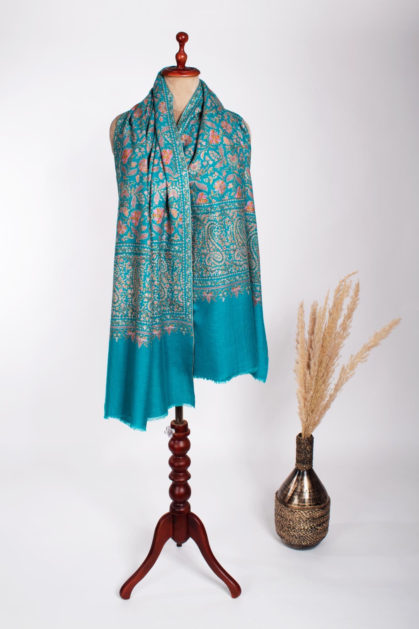 Kashmiri Pashmina Shawl in Turquoise for Wedding - EREWASH