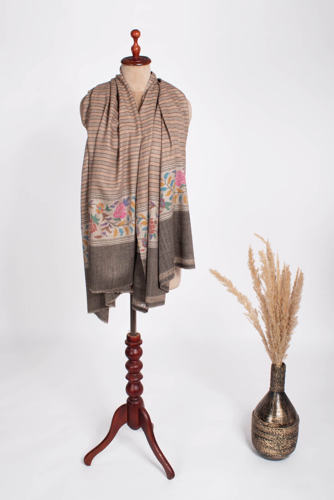 Châle Kani Pashmina Floral à Rayures - GLOBE